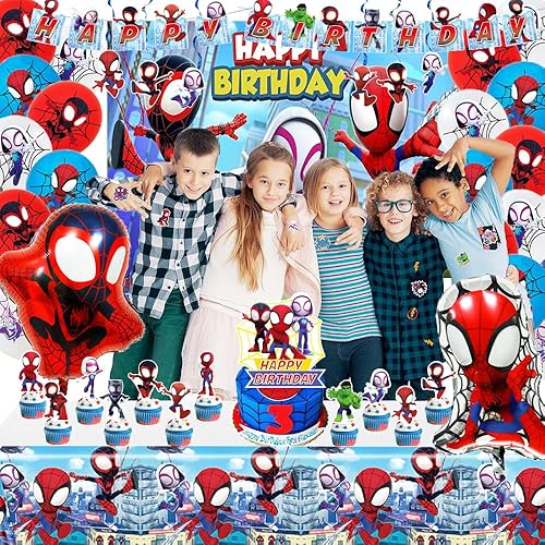 Miniatura 4 de Spidey y sus increíbles amigos suministros para fiesta de cumpleaños, decoraciones de fiesta de cumpleaños de superhéroes incluyen pancarta, globos,