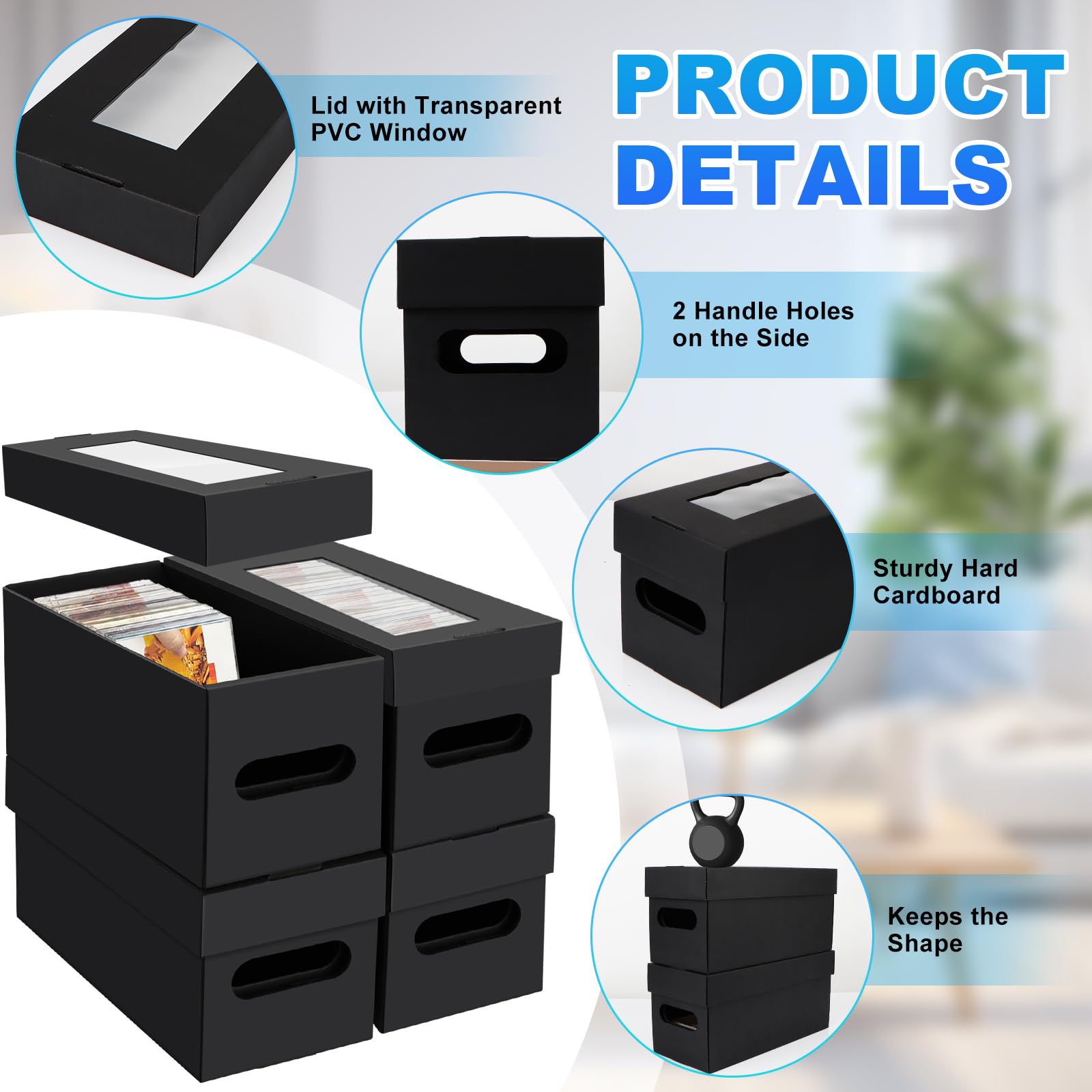 6 Pack CD Storage Boxes with PVC Clear Lid, Portable Cardbord CD Storage 13"×6"×6" DVD Case Holder Stackable DVD Storage Box Each Hold Up to 30 DVDs in Full Jewel Cases for DVDs, CDs - 5