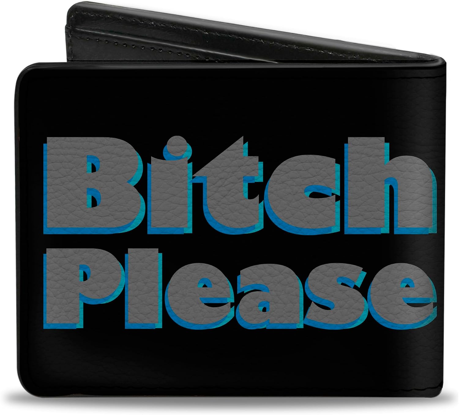 Buckle-Down Men's Wallet, Bifold, Bitch Please Black Blue Gray, Vegan Leather, Multi, 4.0" x 3.5"