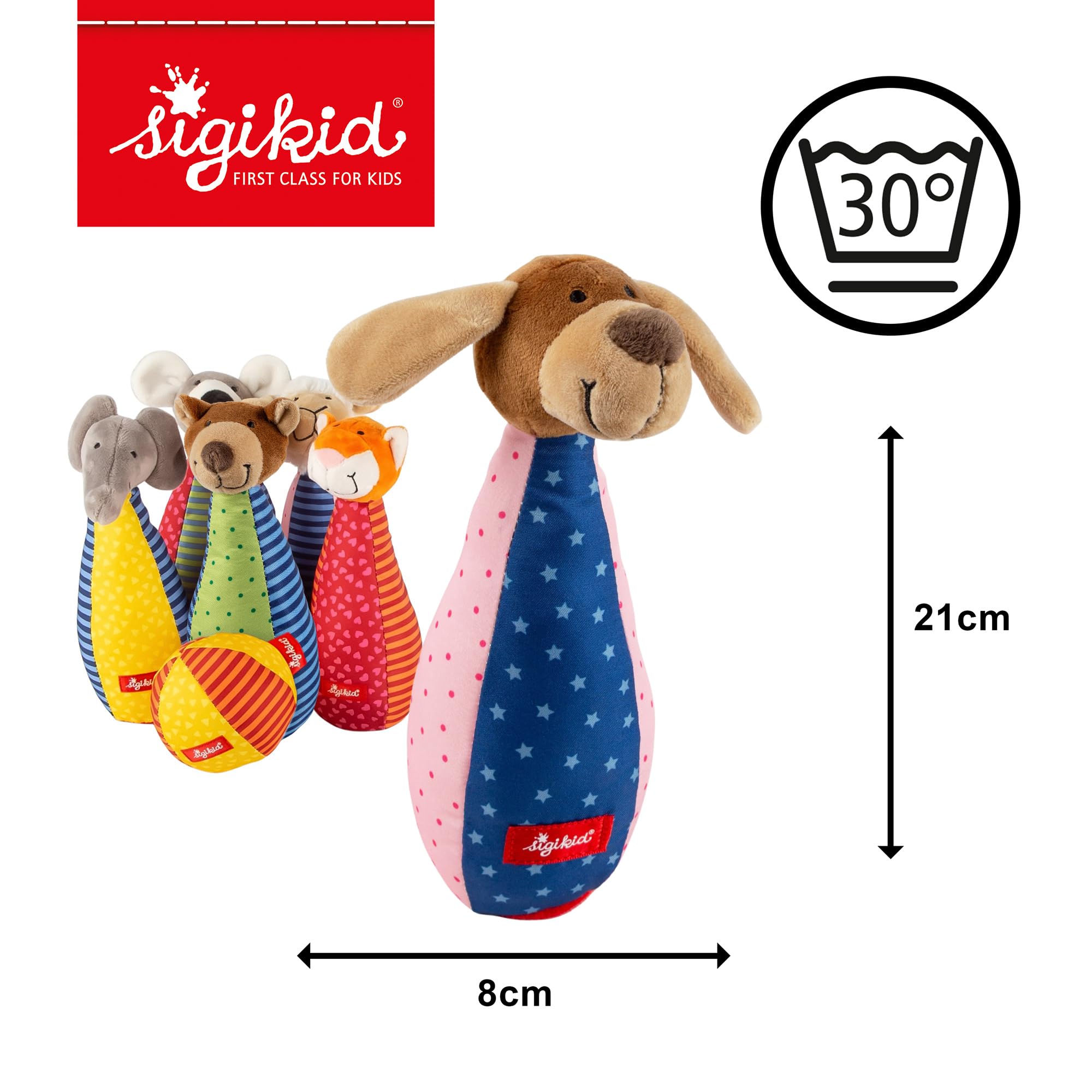 sigikid Baby Bowling Kegelspiel Baby- & Kleinkindspielzeug Motorikspielzeug Rasseln & Greiflinge PlayQ Aktivitätsspielzeug Mädchen und Jungen ab 3 Monaten, waschbar