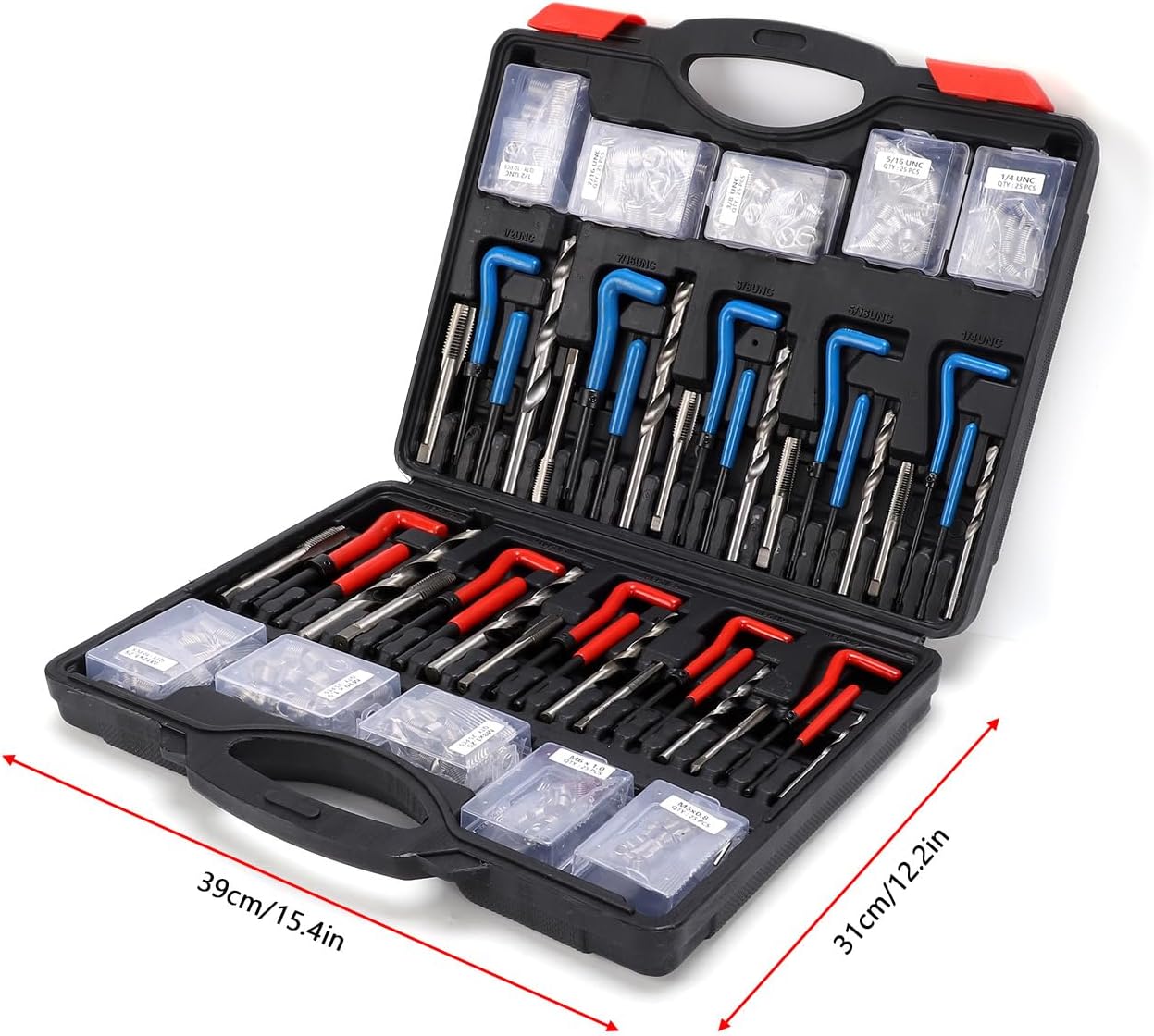261PCS Thread Repair Kit, SAE Metric Steel Insert for Automotive Engine with Drill Bit Tap Gauges, Thread Metric Inserts Repair Kits for Aluminum Iron Carbon Steel Bronze (261pcs)