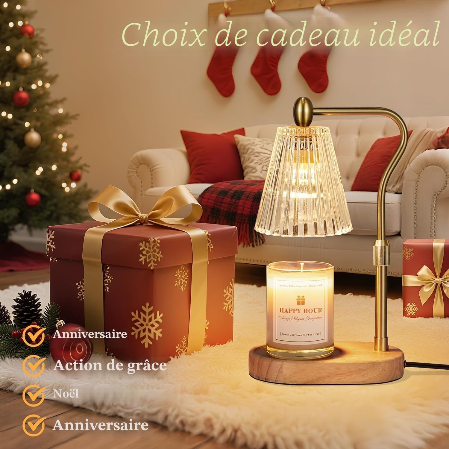 Loowoko Lampe Chauffe Bougie, Chauffage Bougie avec Minuterie et Variateur,Réglable en Hauteur,avec 2 Ampoules,Candle Warmer Lamp pour Bougies Parfumées en Verre, Maison, Chambre, Décoration