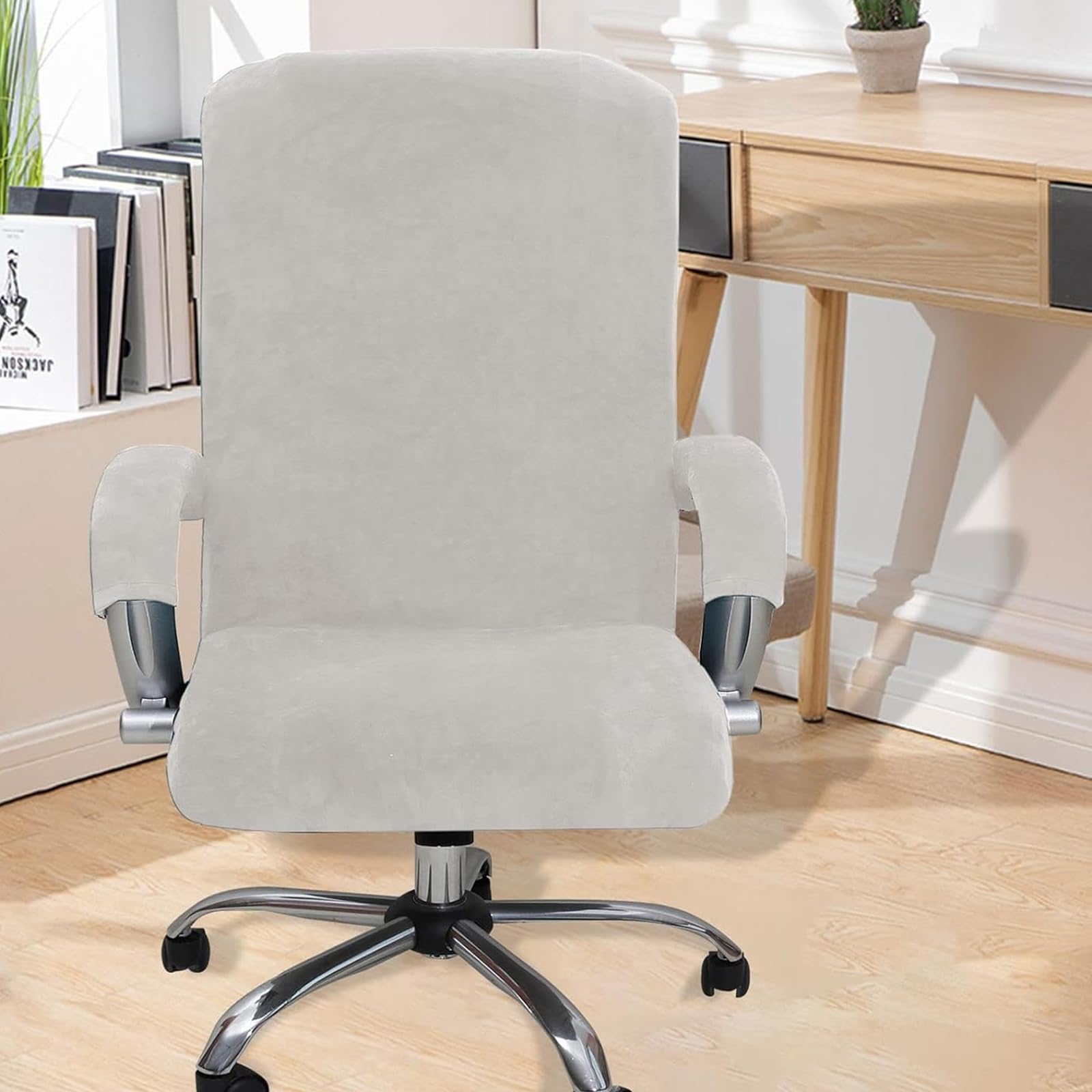 Coprisedia da ufficio in velluto, antiscivolo, elastico, per sedie da scrivania, elegante, bianco e marrone, extra large e facile da pulire