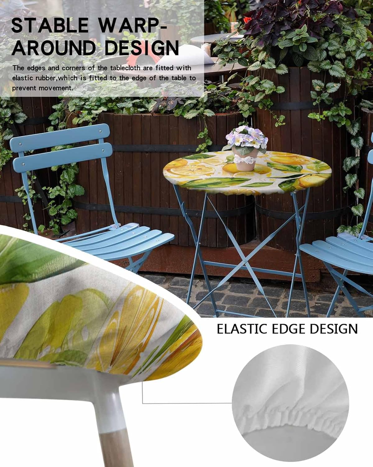 Summer Yellow Lemon Kitchen Fitted Tablecloth for Round Table,Watercolor Yellow Fruit Table Cover with Elastic Edge Waterproof Table Cloth,Retro Linen Circle Table Covers for Outdoor Picnic 36-44in