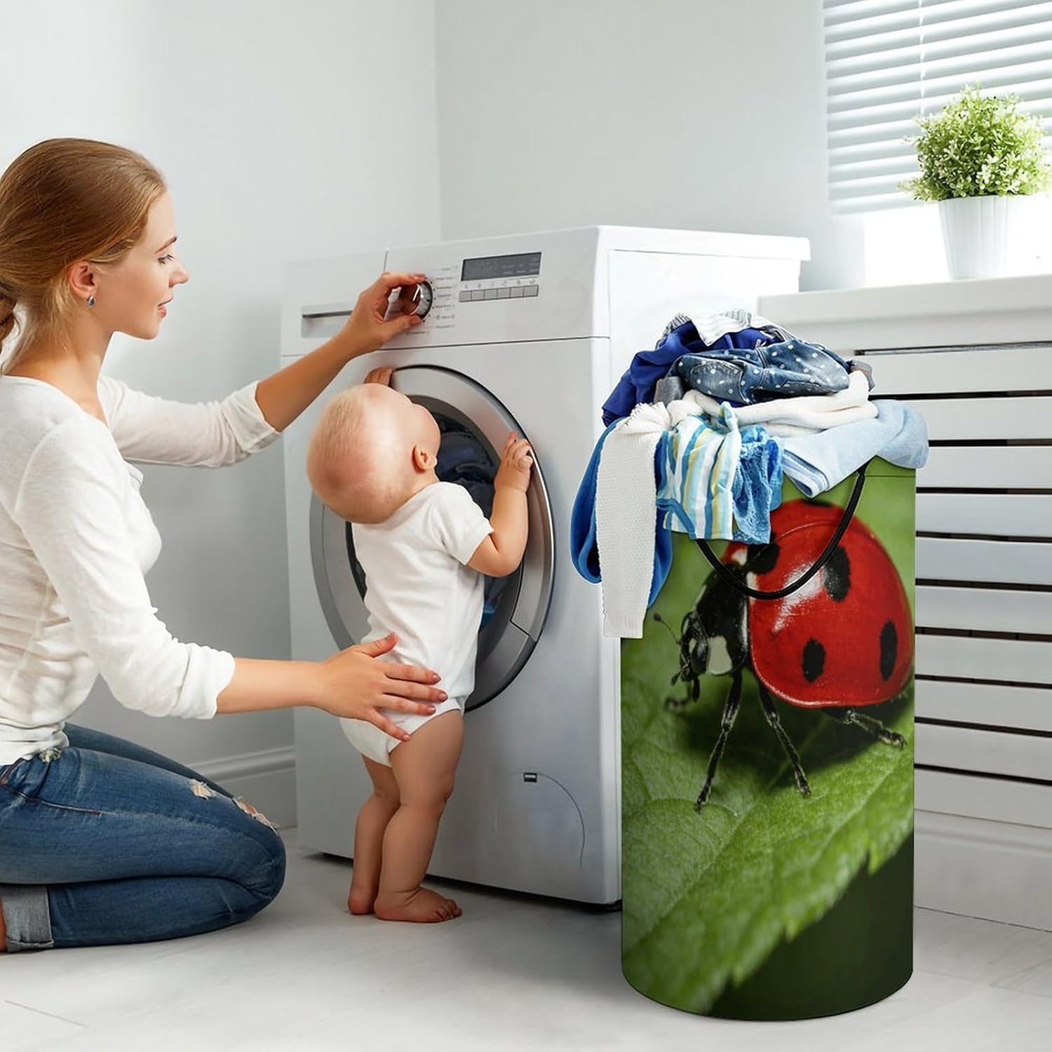 Zhu Ban Ke Laundry Hamper with Handles Waterproof Collapsible Laundry Basket Large Lightweight Round Dirty Clothes Hamper for Home Dorm Bathroom Decor