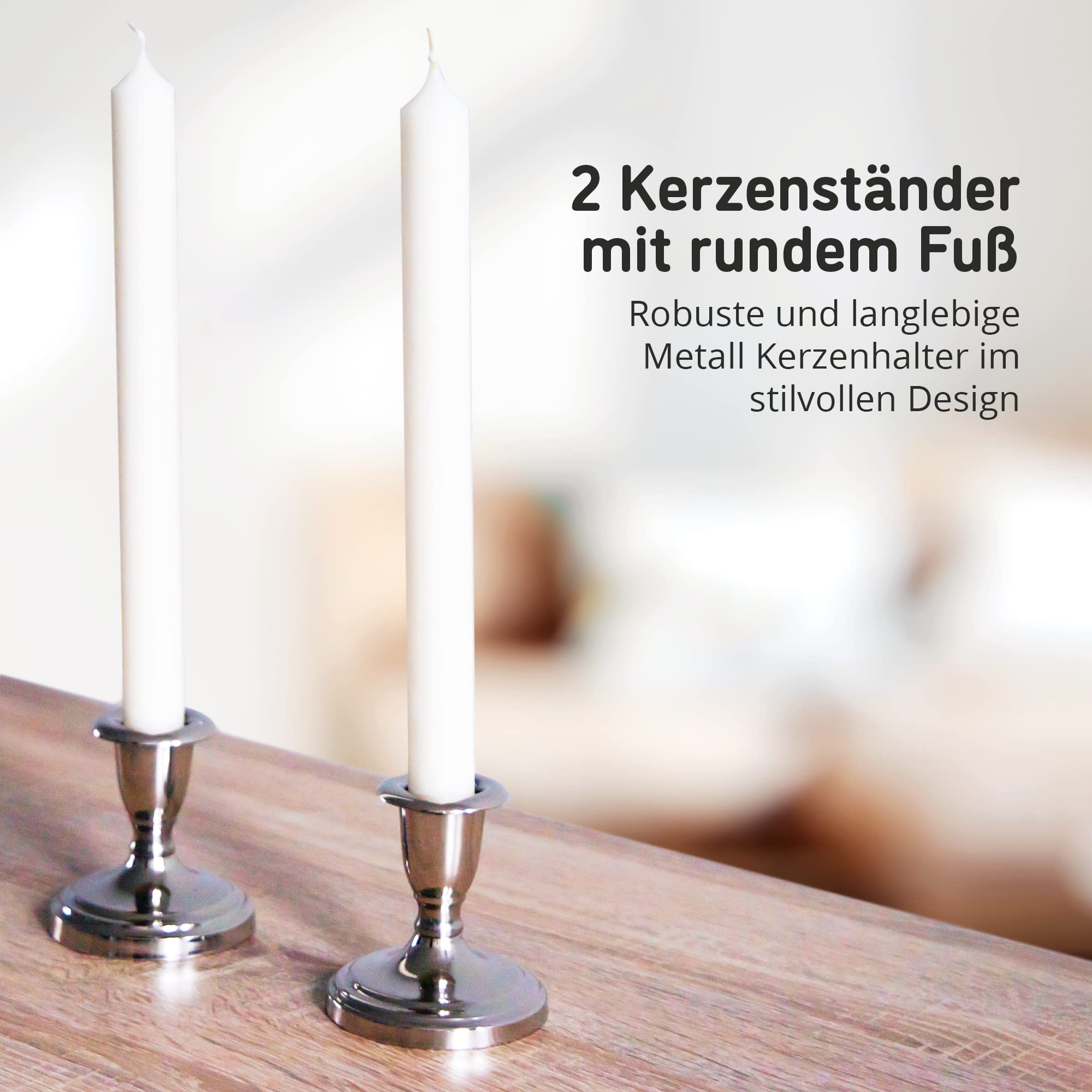 Set di 2 portacandele in argento, altezza 8 cm, con base rotonda