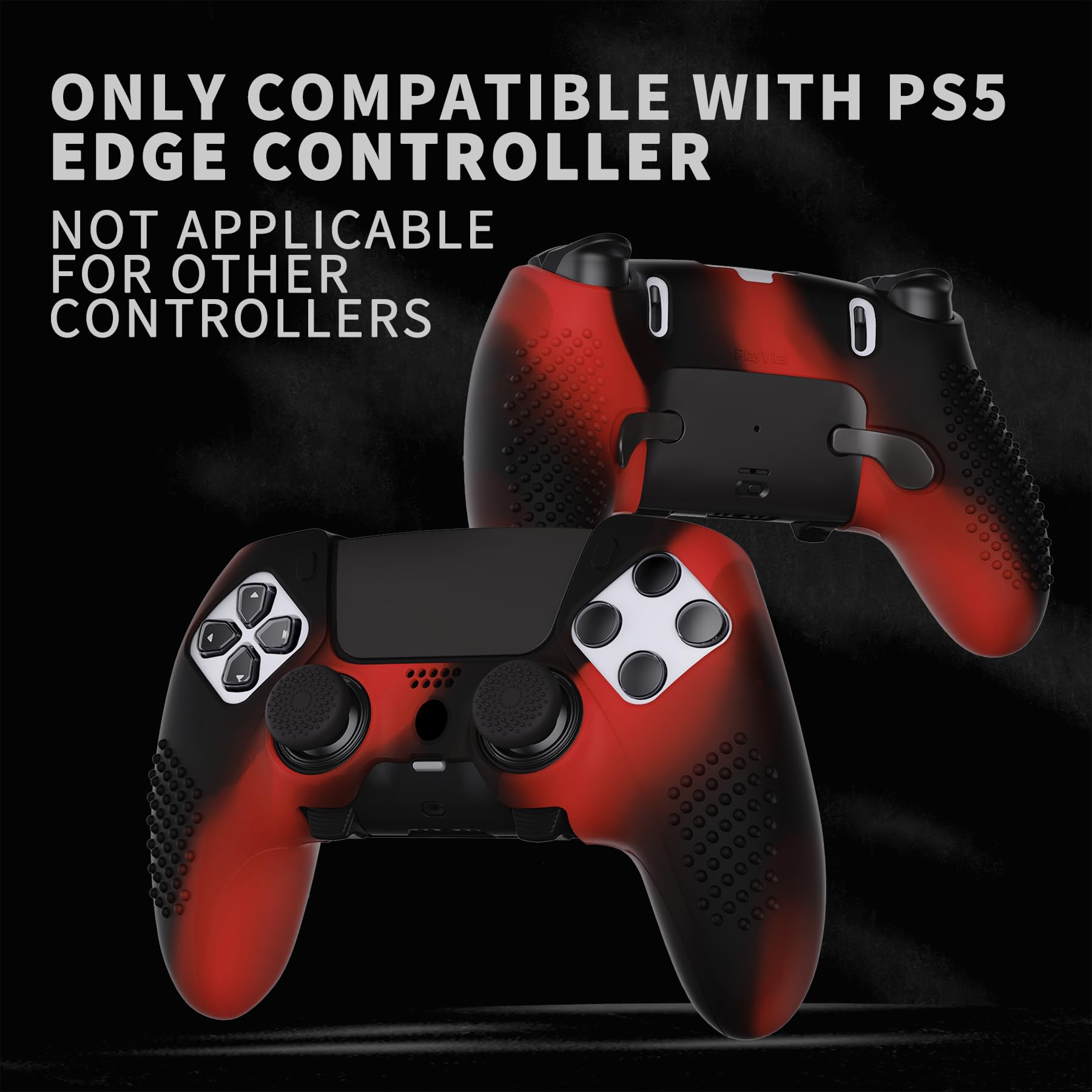 PlayVital Ochronny do ps5 Edge Controller,Miękka Gumowe Ochraniacz Skóry do ps5 Edge,Silikonowe Etui do ps5 z 6 szt Nakładkami Joysticka-Czerwony & Czarny(3D Studded Edition)