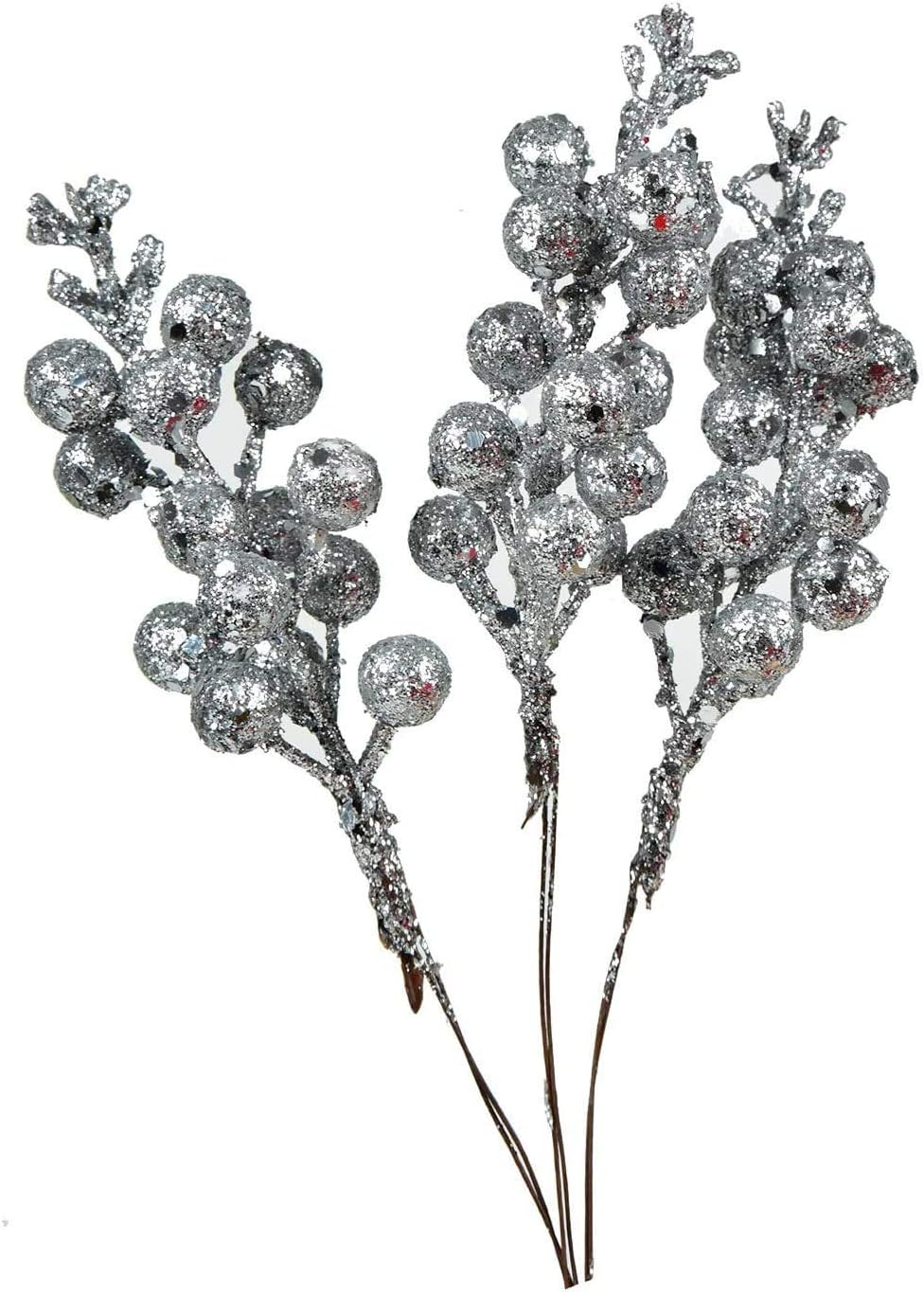 VEYLIN Christmas Red Glitter Berries Stems, Red Berry Branches Ornaments for Christmas Wreath Christmas Tree (24Pack)