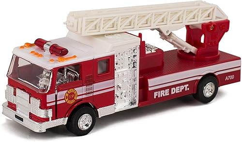 Master Toy Camión de bomberos coleccionable de metal fundido a presión para niños con escalera, rojo