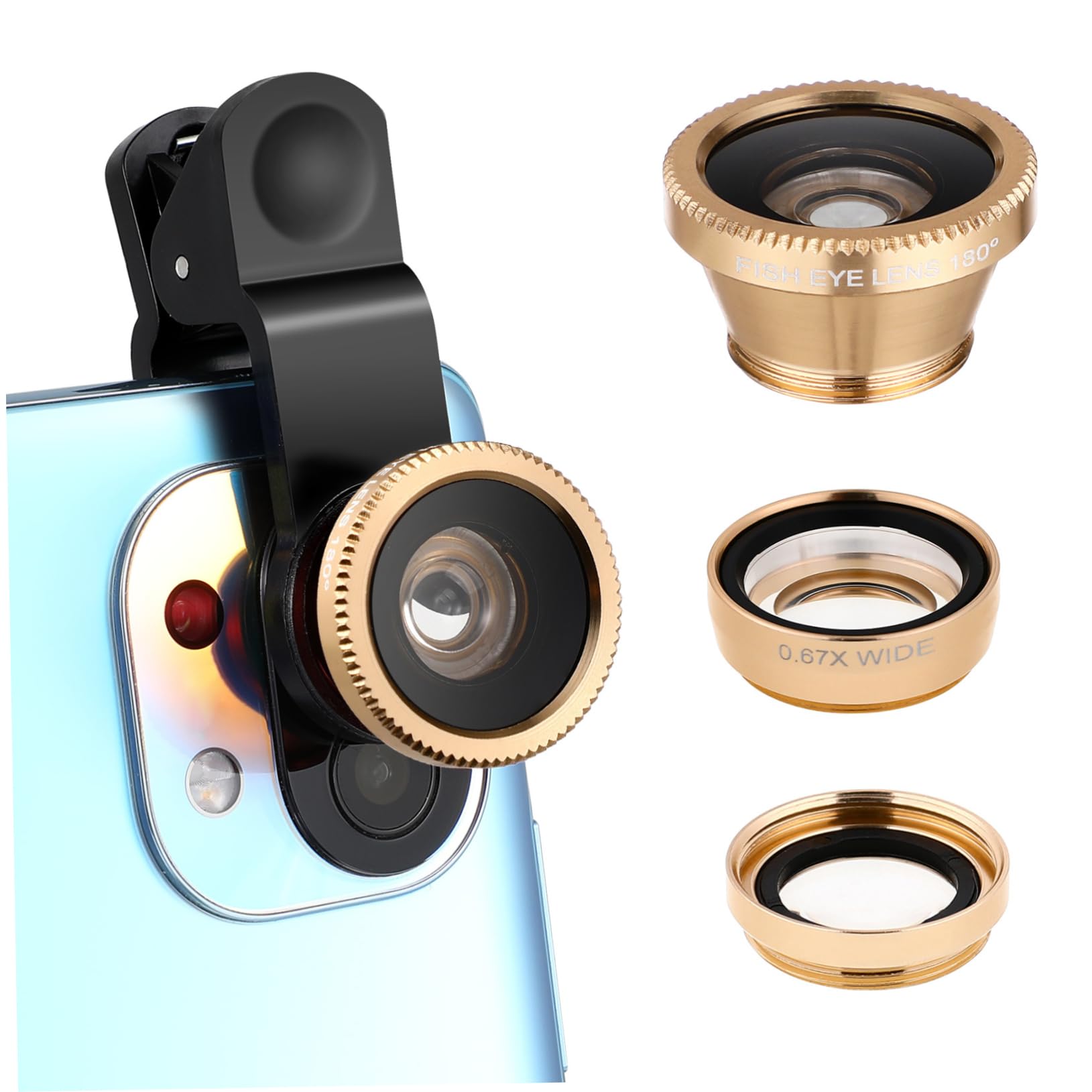 DIYEAH Mobile Phone Lens Super Wide Angle Macro Fisheye Lens Clip Portable Camera Lens for Stunning Photography Golden