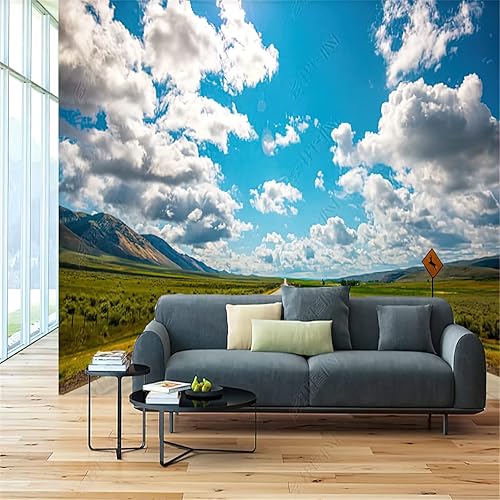 Miniatura 3 de Prairie Highway - Papel pintado 3D de paisaje de cielo azul, papel tapiz fotográfico para habitación de niños, sala de estar, dormitorio, sofá, TV,