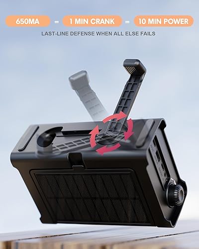 Miniatura 4 de Radio meteorológica de emergencia mejorada, manivela de mano y energía solar, radio NOAAAMFM con alerta meteorológica, cargador USB portátil,