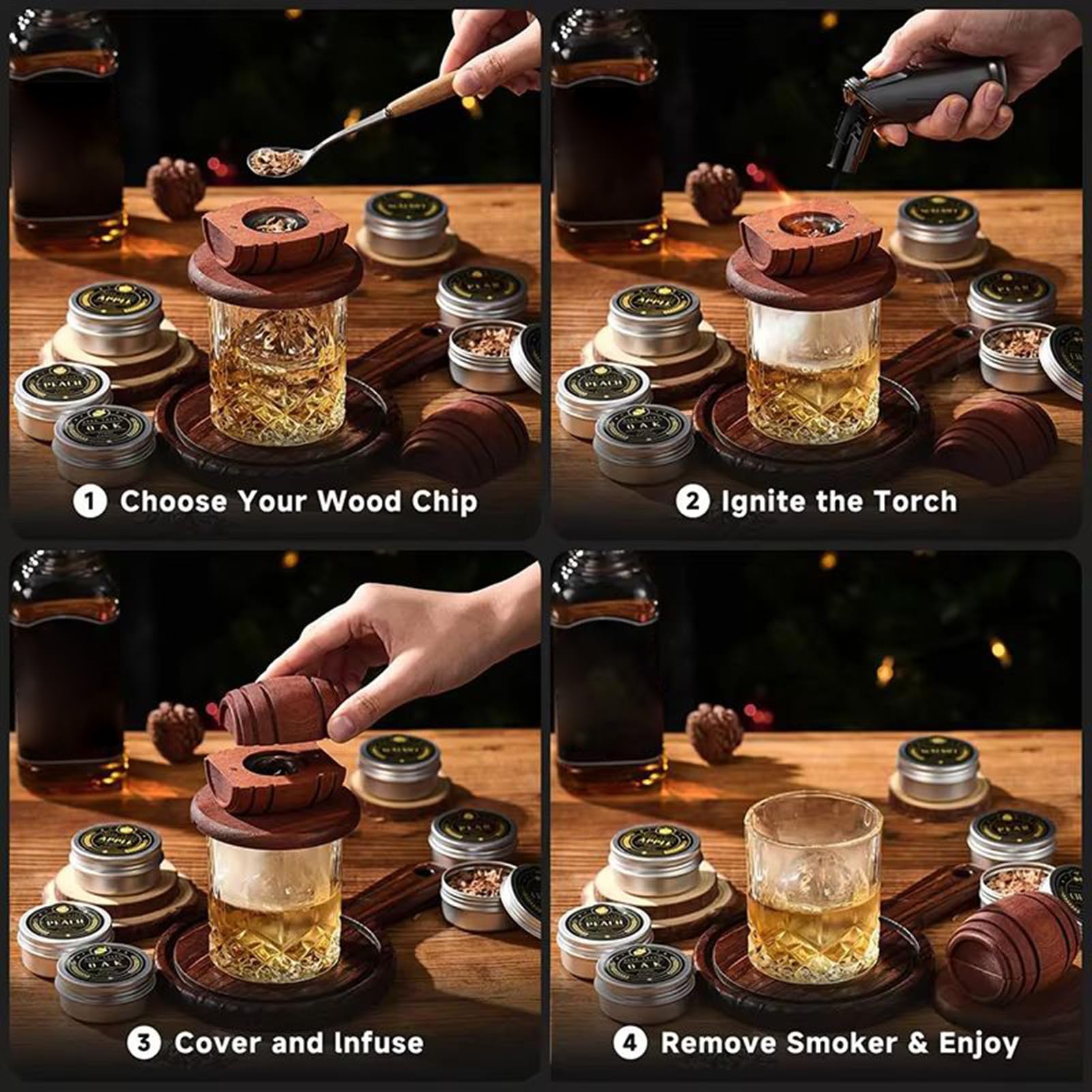 Ahumador de Bebidas, dispensador de de Madera, Accesorio para Bar, ahumador para Bebidas, Regalo para Padre, Marido, Familia, Amigos, Hombres, cumpleaños, Vacaciones