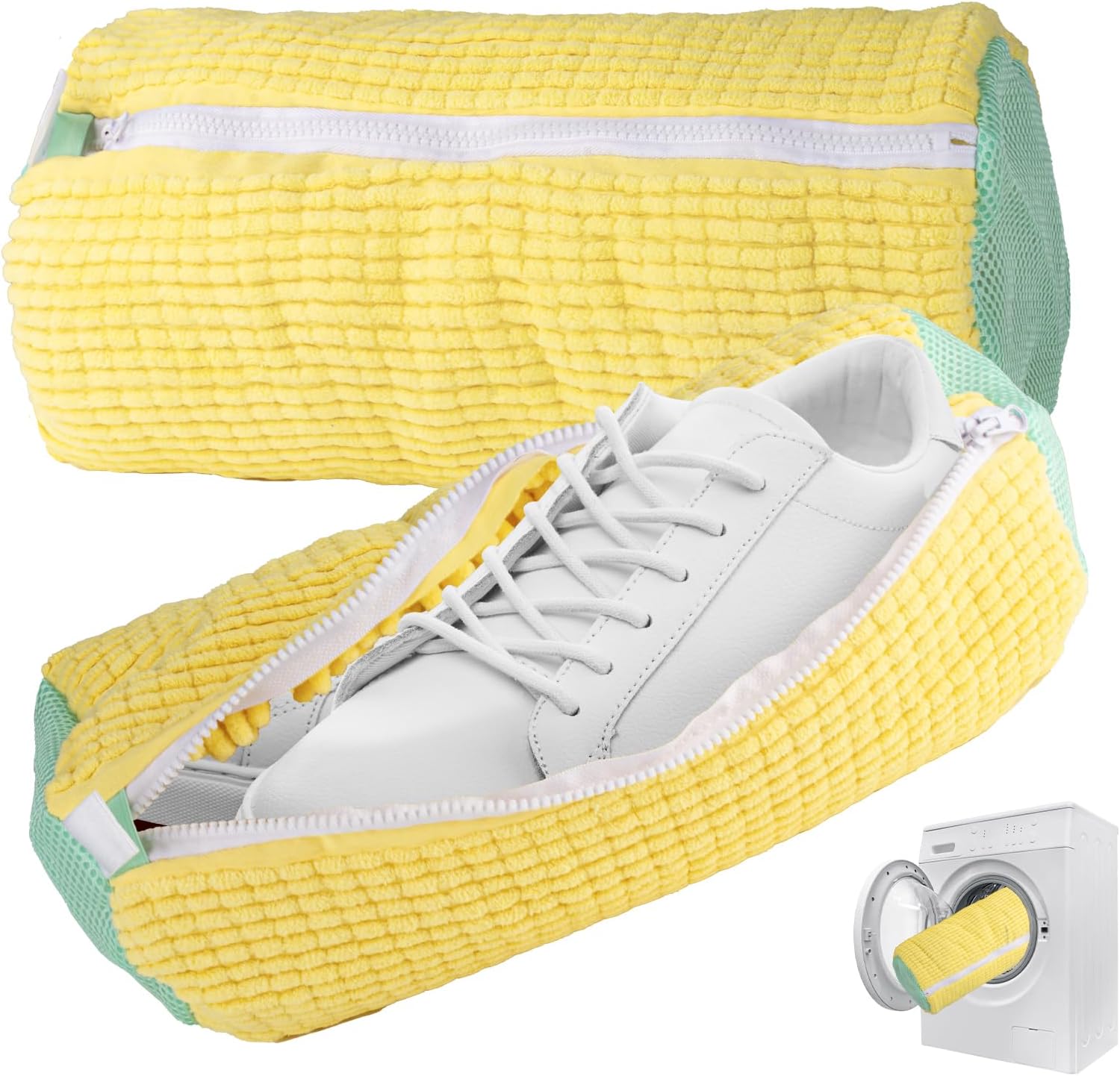 2 Packs Shoe Washing Machine Bag,Laundry Shoe Bag for Washing Machine and Dryer, 360°All-Around Cleaning Sneakers,Top Hidden Zipper,Reusable Sneaker Washing Machine Bag For All Shoe Types (Yellow)