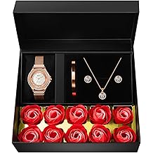 Gifts for Women Jewelry Sets, 4 Pieces Rose Gold Women's Watch Necklace Earring Bracelet Birthday Gifts for Women's Jewelry Sets for Women Gift for Wife Girlfriend Her Birthday Gift for Mom Mother