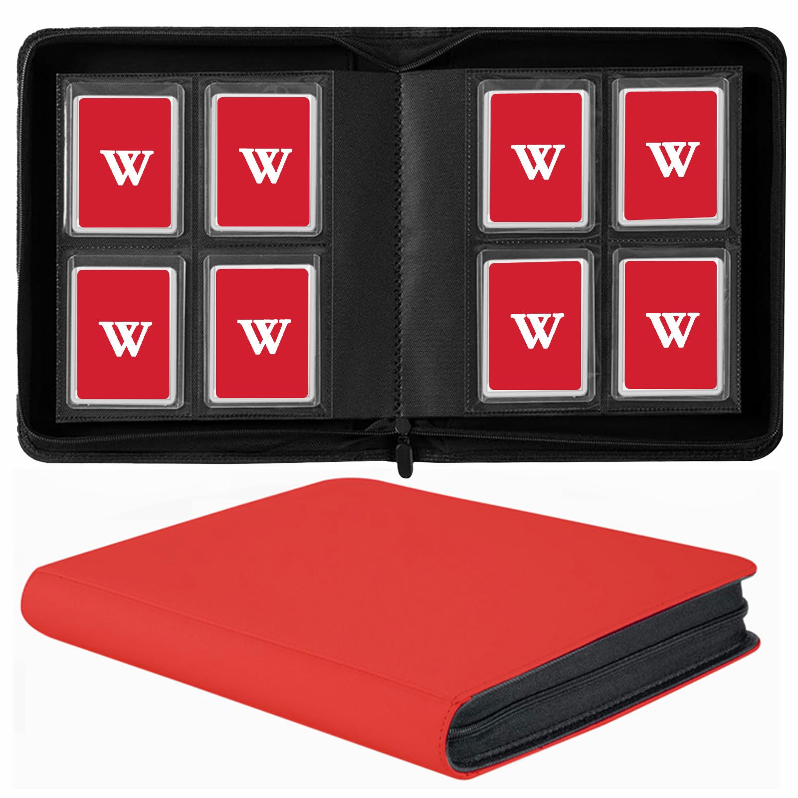 Toploader Binder, 4-Pocket Top Loaders Binder Album Holds 128 Top Loaders, Toploader Card Binder for 3" x 4" Rigid Cards, Ringless Toploader Folder (Red)