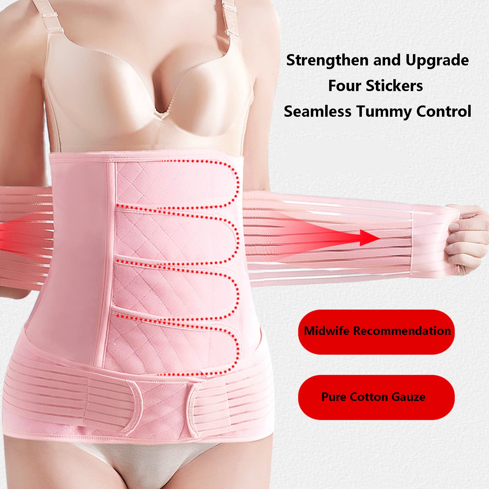 2 en 1 Soporte posparto Recuperación Vientre Envoltura Cintura Pelvis Posparto Vientre Binder C Sección Cinturón Postnatal Recuperación Soporte Banda Postnatal Abdominal Binder,L,Pink