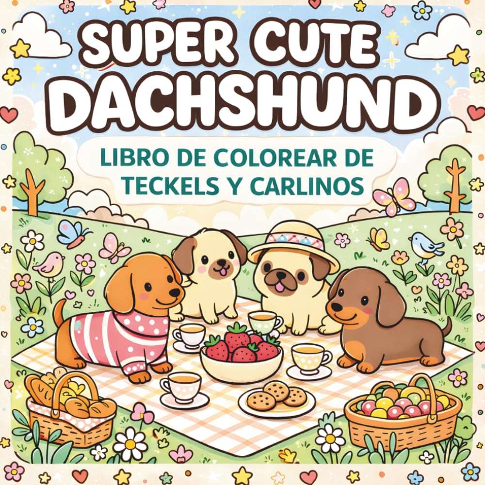Libro de colorear de teckels y carlinos: perros adorables para colorear: Páginas para colorear bonitas y relajantes con perros salchicha y pugs kawaii ... para amantes de los perros, niños y adultos