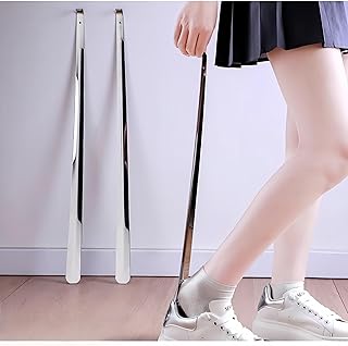 Metal Shoe Horn Long Handle for Seniors Stainless Steel 11.8" Shoehorn with Hook for Men