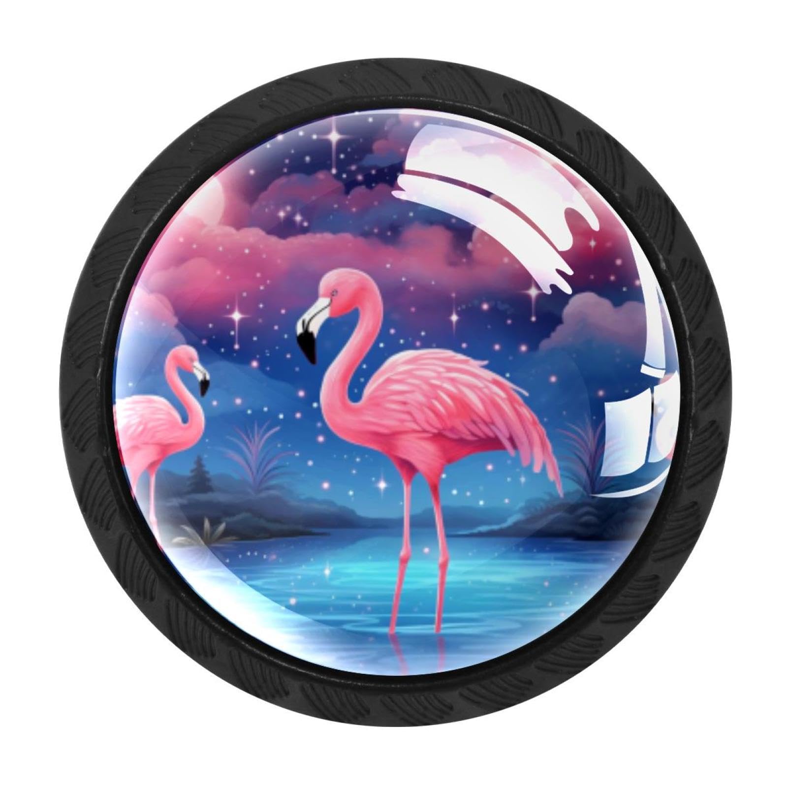 CHENZZZZ 4 Pack Starry Flamingos Dresser Drawer Cabinet Knobs Round Crystal Glass Knobs Pulls Handles for Kitchen Wardrobe Cupboard Door Hardware