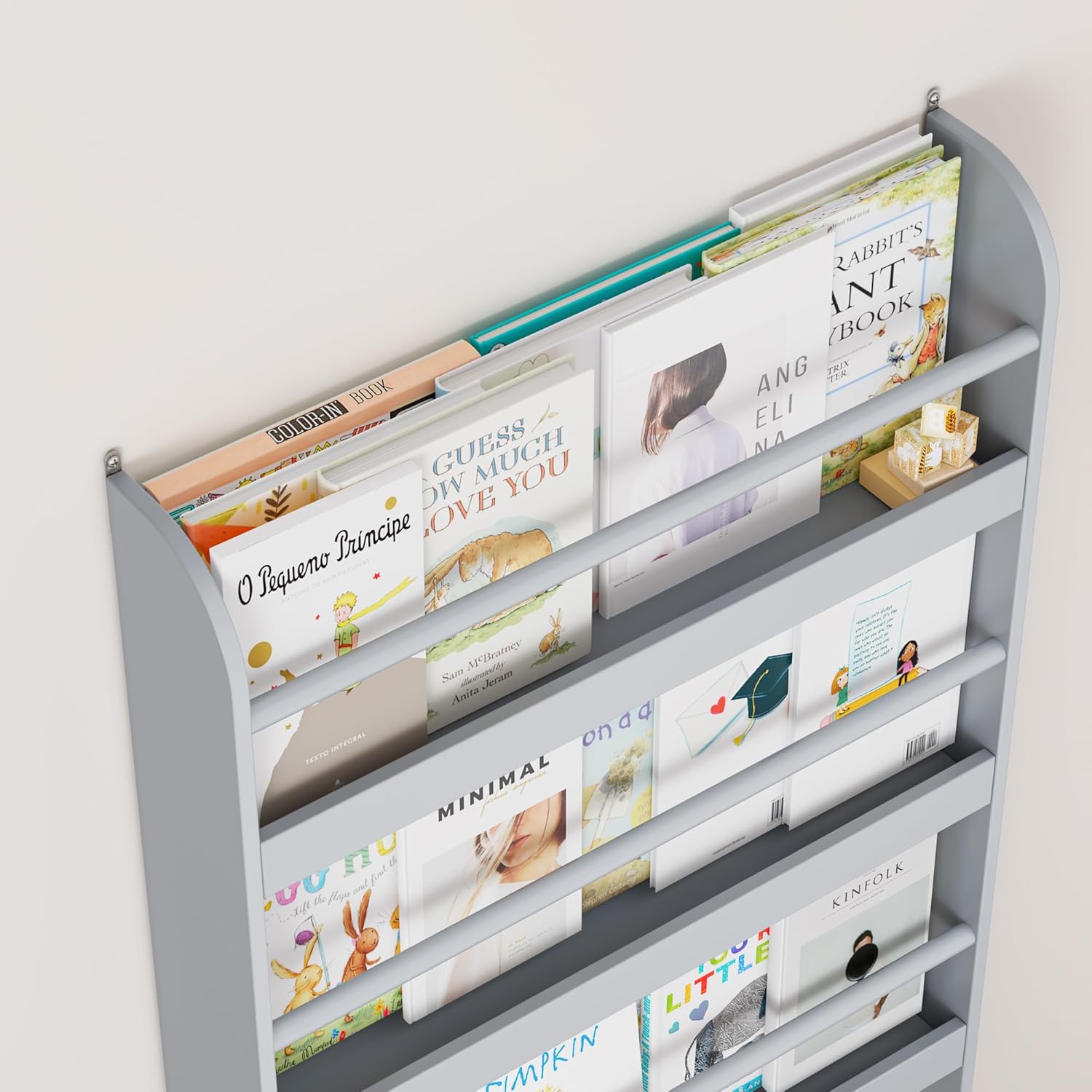 FOTOSOK 2 Pcs Kids Bookshelf, Set of 2 Wall Mount 4-Tier Book Shelf Organizer for Toys and Books, Toy Storage Bookshelf for Kids in Bedroom Living Room, Grey
