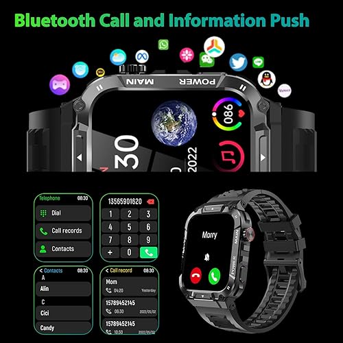 Miniatura 3 de Reloj inteligente militar para hombre con función de llamada, reloj inteligente de fitness para teléfonos Android y iPhone, rastreador de actividad