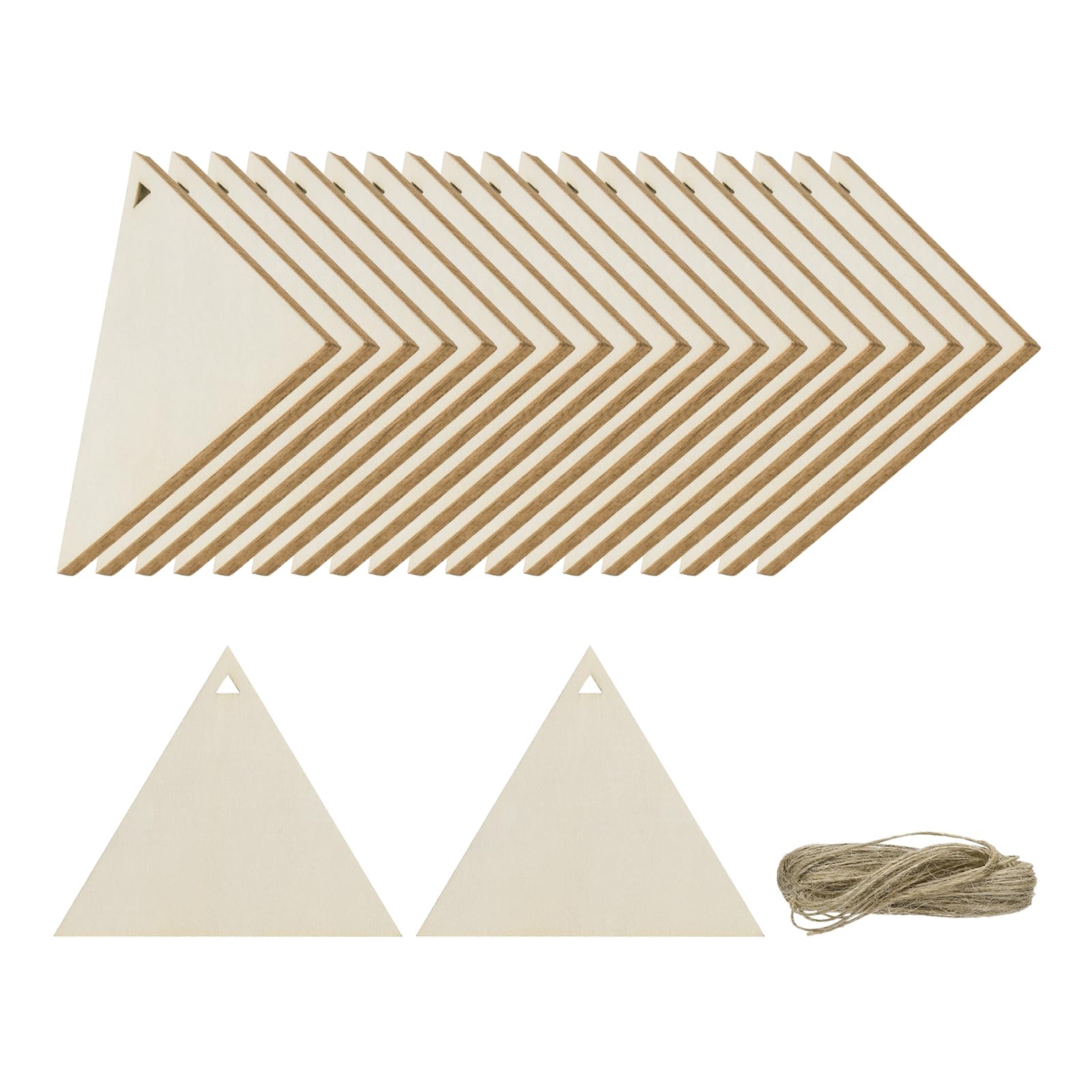 Étiquettes cadeaux en bois vierge triangulaire et ficelle pour emballages personnalisés