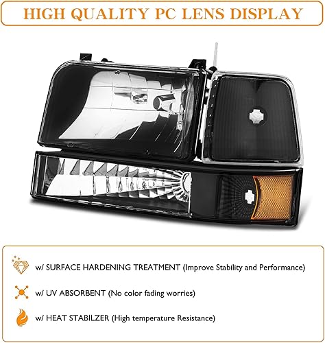 Miniatura 4 de Faros delanteros para Ford F150 Bronco 1992-1996, conjunto de faros LED para 92-97 F250 F350 Super Duty, reflector ámbar de carcasa negra