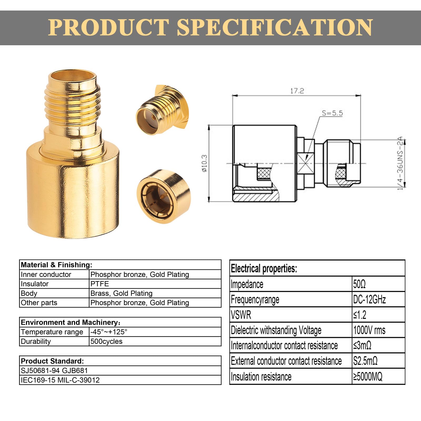 YILIANDUO SMA Quick Coax Adapter SMA Quick Male to Female Goldplated Brass 50 Ohm RF Adapter Connector DC-12GHz for Antennas Wireless LAN Devices Coaxial Cable Pack of 2 - Image 3