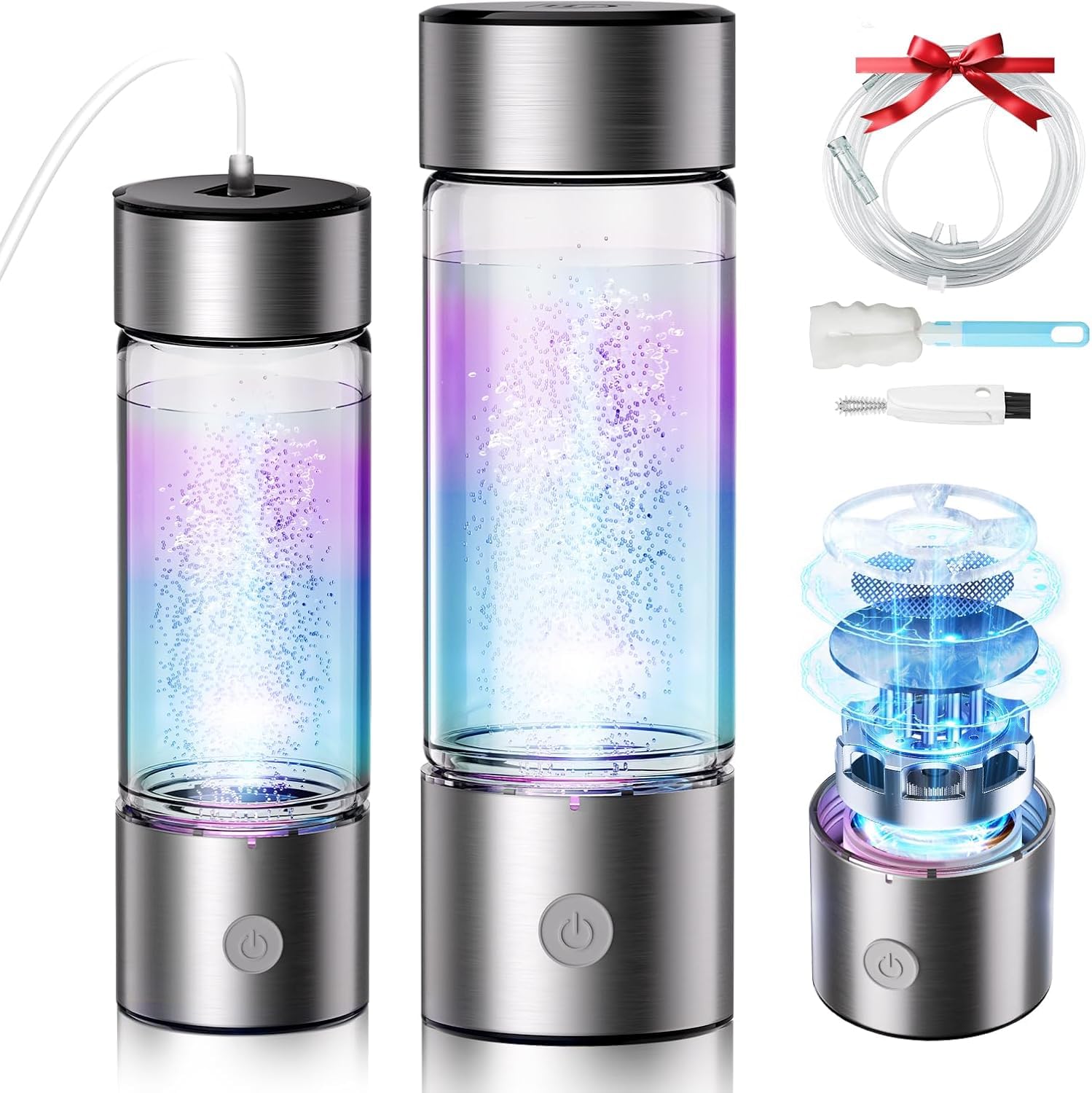 2 In 1 Neuer Wasserstoff-Wasserflasche【SGS-zertifiziert - 5000PPB】【Neu SPE PEM-Technologie】Doppelte Wasserstoffkonzentration, Wasseraufbereitung in 3 Minuten, 450ml Silver