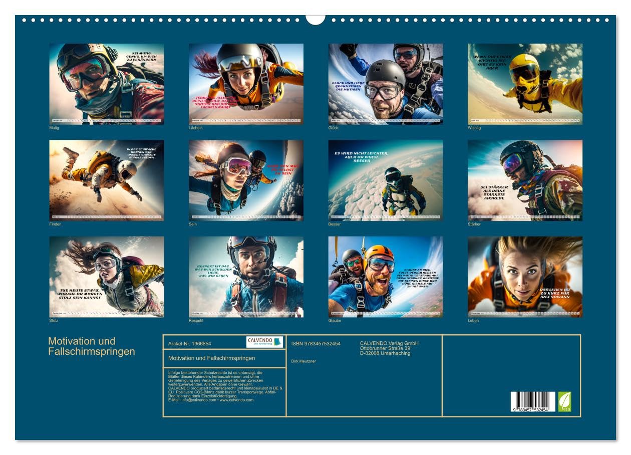 Motivation und Fallschirmspringen (Wandkalender 2026 DIN A2 quer), CALVENDO Monatskalender: Einzigartige Bildmotive gepaart mit wunderbaren ... nicht nur für Skydiver (CALVENDO Menschen)