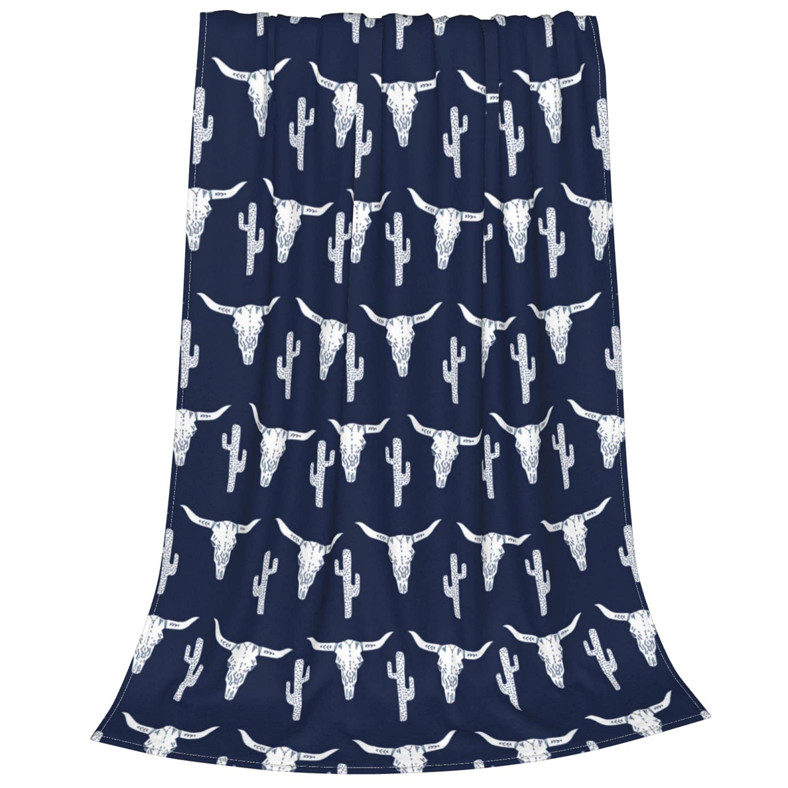 Cow Skull Blanket Cactu Flannel Throw Bed Blankets Cozy Lightweight Soft Bedding for Sofa and Bed 80x60 Inch