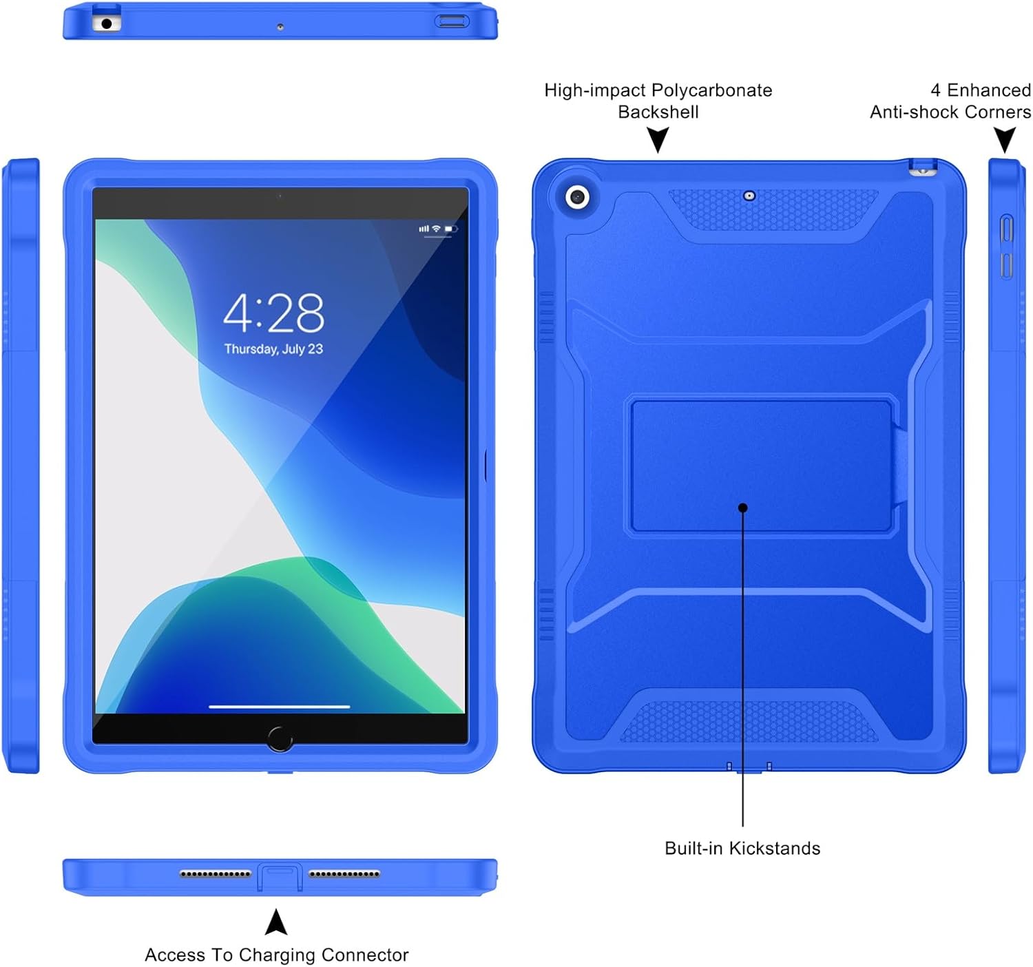 Soke Case for iPad 9th/8th/7th Generation 10.2-Inch (2021/2020/2019 Release), with Built-in Screen Protector and Kickstand, Rugged Full Body Protective Cover for Apple iPad 10.2 Inch - Abyss Blue