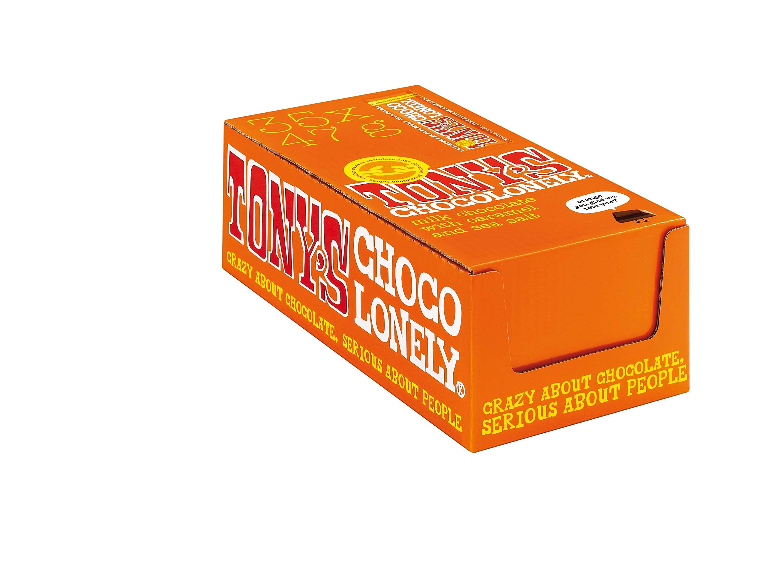 TONY'S CHOCOLONELY - Vollmilchschokolade mit Karamell & Meersalz 35 x 47 g Riegel. Fairtrade Schokoriegel mit Karamellstückchen & Meersalz, ideal für unterwegs. Ohne Palmöl, hergestellt in Belgien