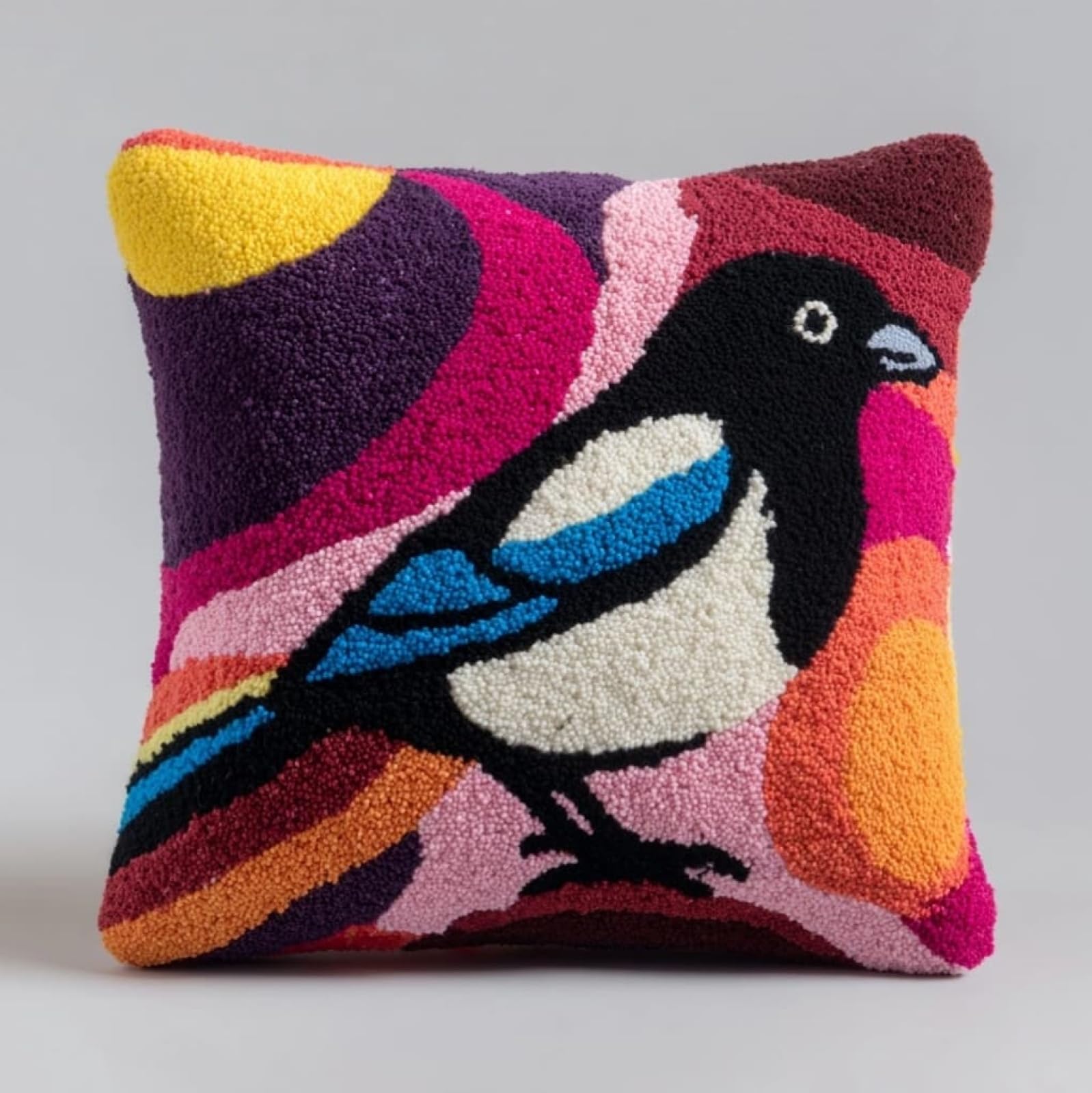 Henypt DIY Latch Hook Cushion Kit,Cute Sparrow 43x43cm Sofa Pillow Cover Making Set,Premium Yarn & Printed Canvas with Clear Instructions