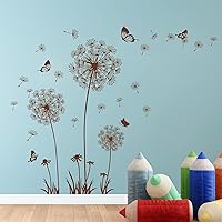 Vista 4 de Calcomanías de pared extraíbles 3D de diente de león, flores y mariposas voladoras, murales autoadhesivos, despegar y pegar, decoración de dientes