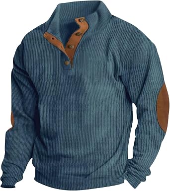 Corduroy Sweatshirt for Men Stand Collar Long Sleeve Sweatshirts Casual 1/4 Button Up Pullover Outdoor Wear