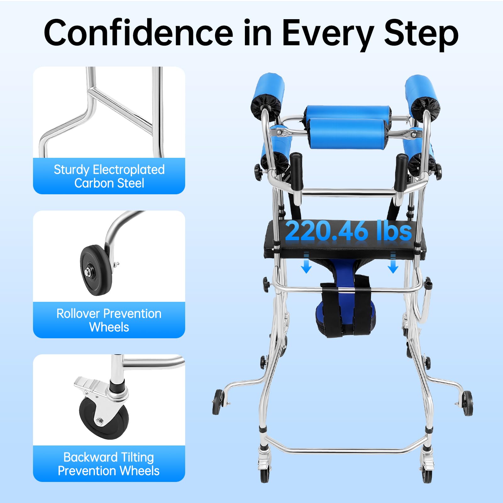 Adult Walker for Seniors, Hemiplegia Rehabilitation Hemi Walker with Height Adjustable & Reliable Adult Stand Up Walk Tool for Homes Superior Apartments Nursing Homes Hospitals Lower Limb Training