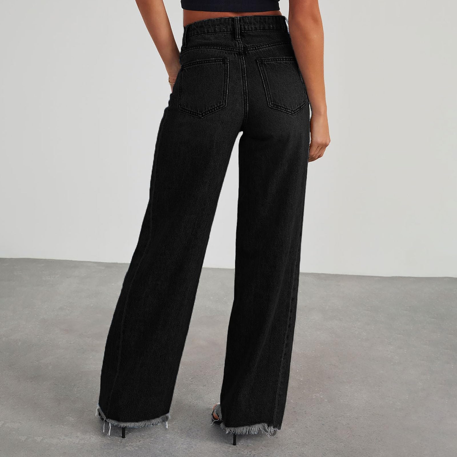 Generisch Jean droit pour femme - Stretch - Taille haute - Pantalon de loisirs chic vintage - Y2K Streetwear Basic - Jean décontracté - Grandes tailles - Pantalon de jogging baggy - Pantalon