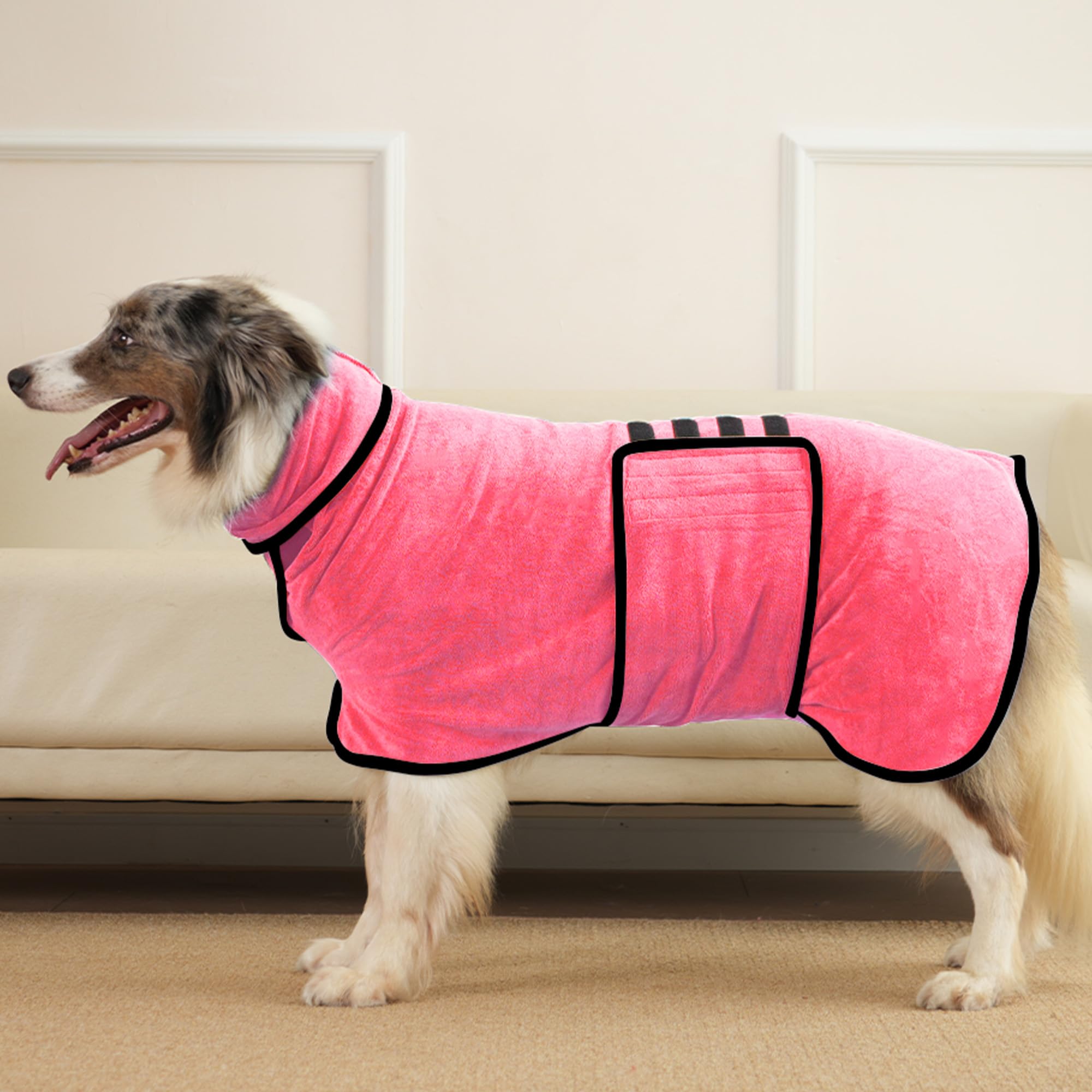 Dog Bathrobe, Super Absorbent Microfiber Robe Towel for Quick Drying, Comfortable Soft Dog Drying Coat with Adjustable Belly Strap, Ideal for Baths, Swimming, Rainy Walks, and Keeping Warm