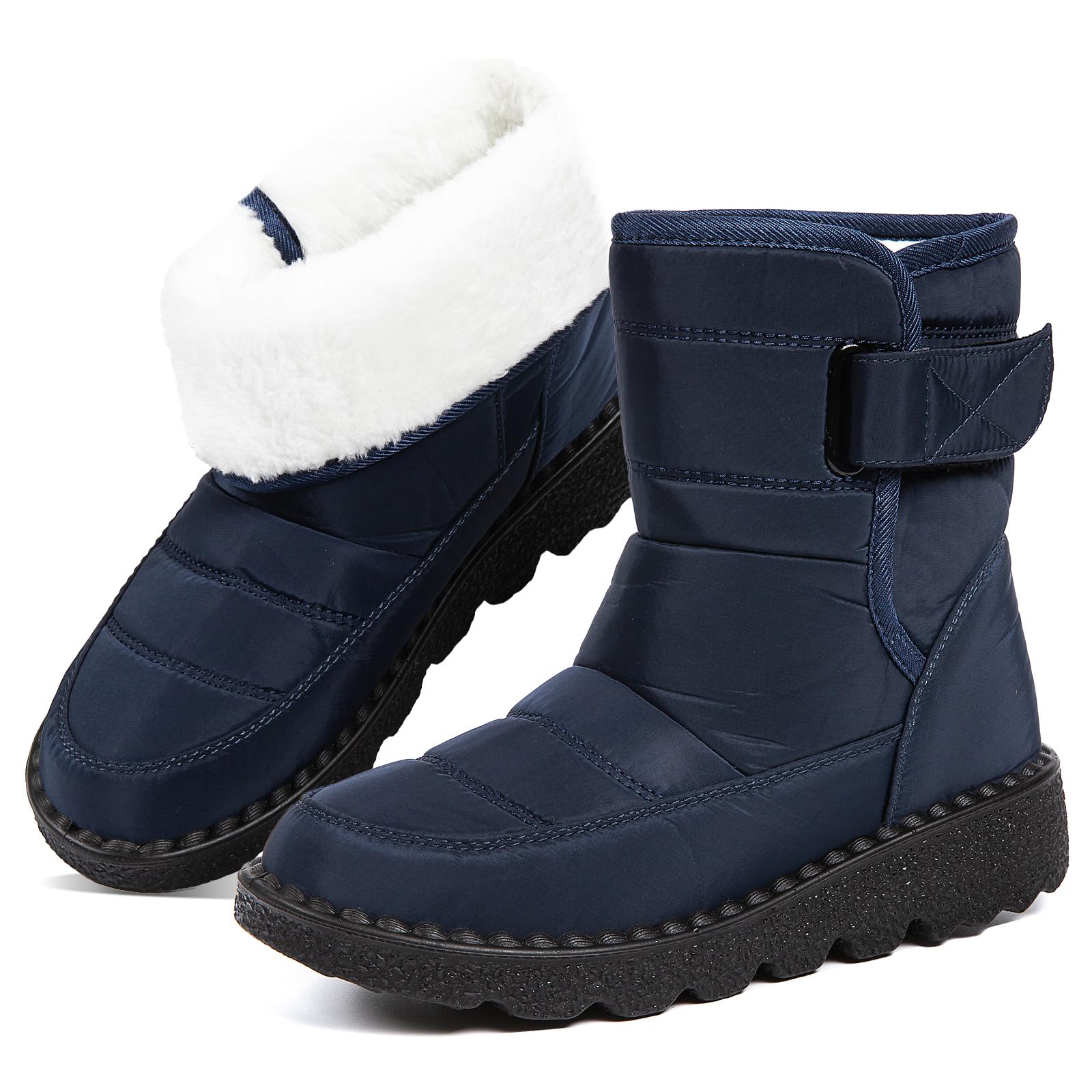 Snow Boots Waterproof Warm Plush Lined Mid-Calf Winter Boots with Non-Slip Outsole for Cold Weather