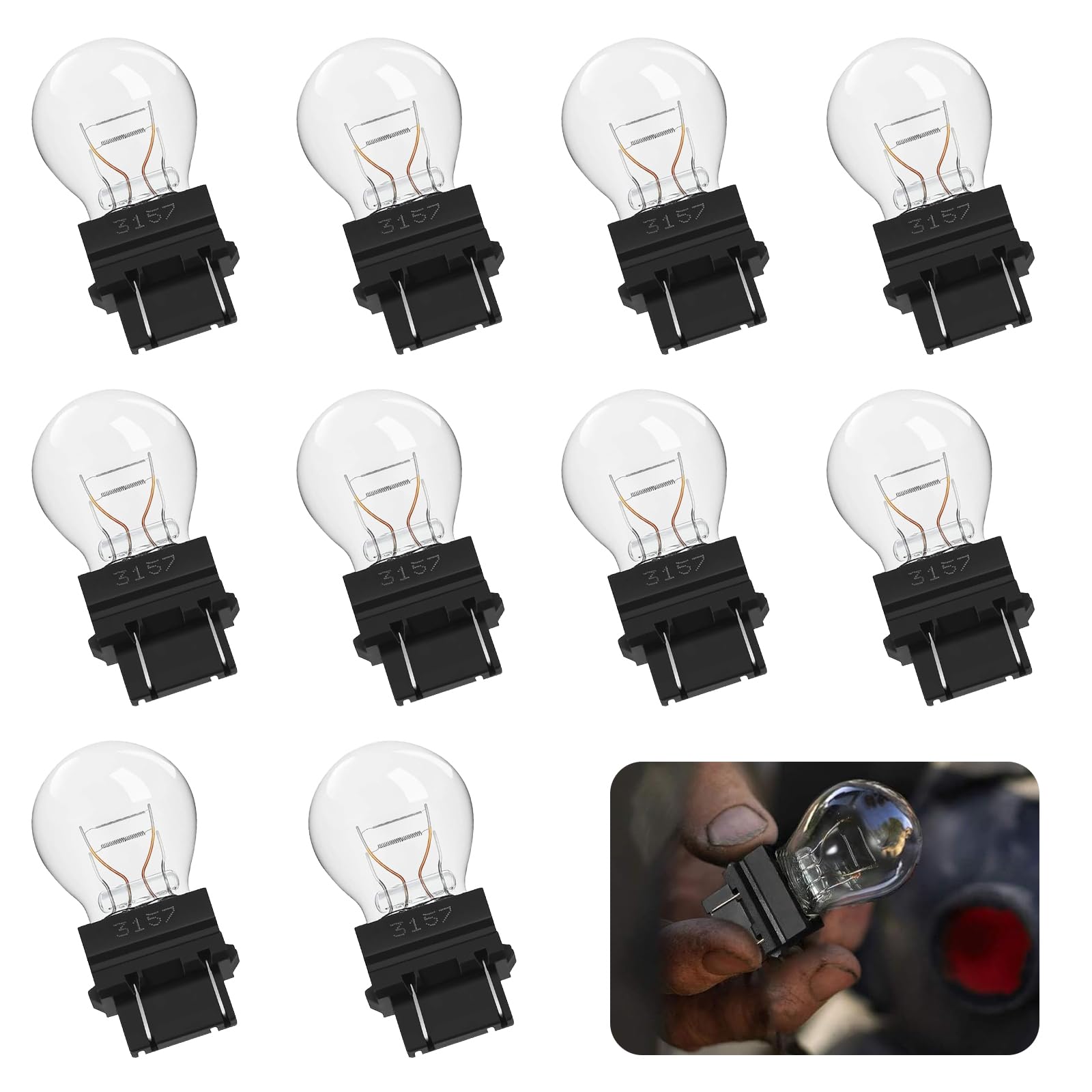 jokormo 10 PCS Car 3157 Halogen Iamp Brake Bulbs, 12V 3000K Ultra Bright Reversing Taillight Iighting Accessories, Suitable For Most Cars, Trucks. SUVs (White)