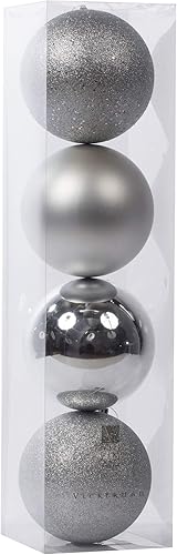 Miniatura 2 de Vickerman Juego de 4 adornos plateados de 6 pulgadas con 4 acabados inastillables, con adornos mate, lentejuelas, brillantes y acabados con