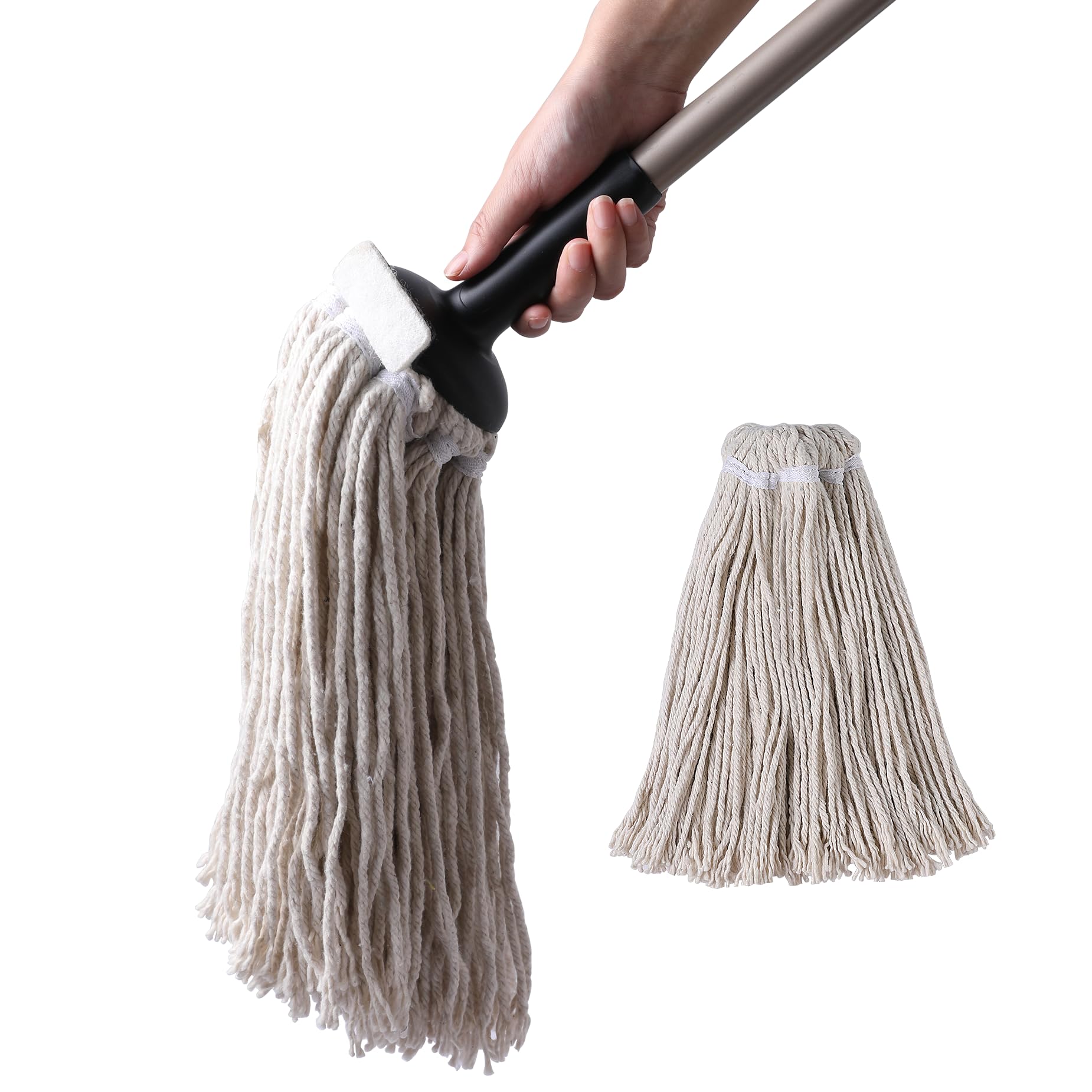 eyliden classic mop with extra reusable cotton head - non-touch replacement adjustable handle mops for wet dry floors - all-surface safe beige