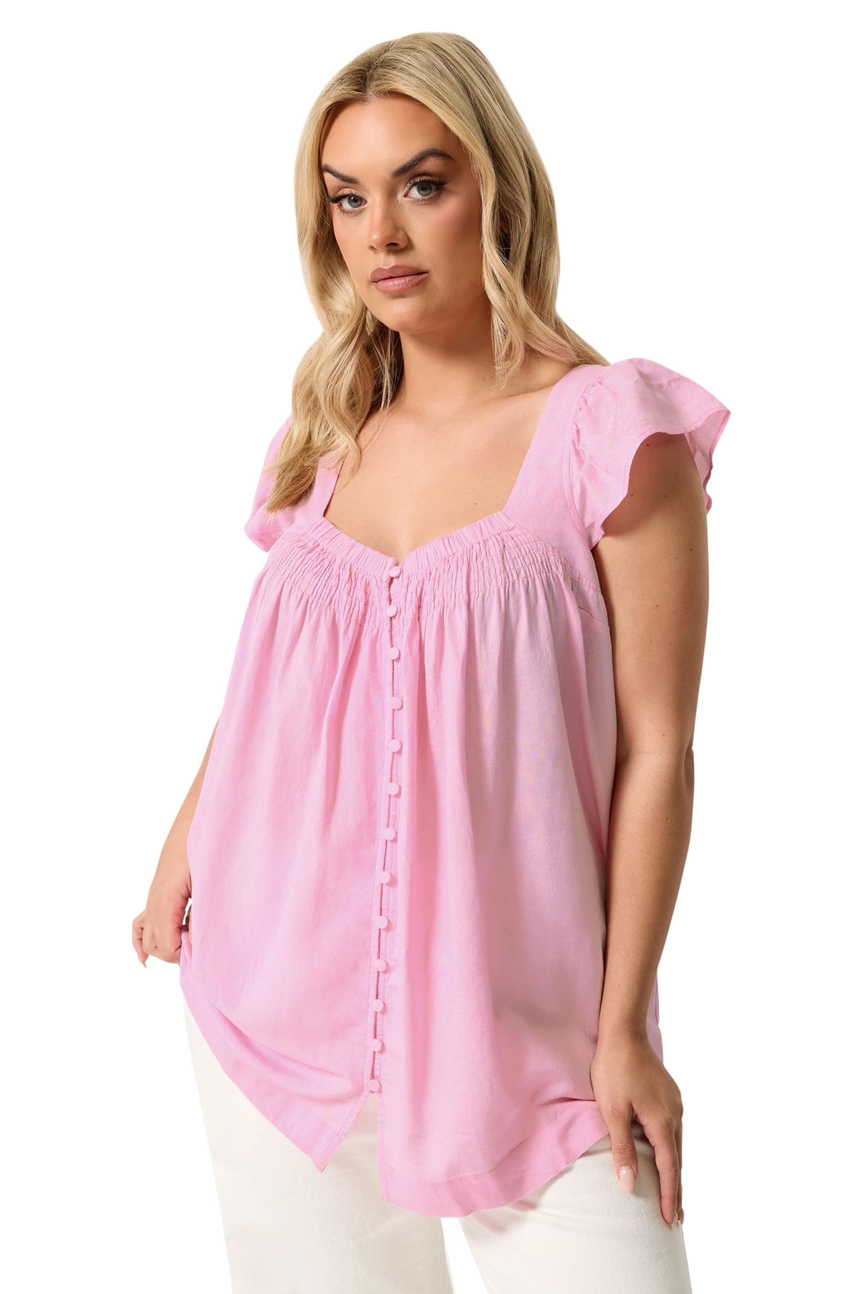Yours Women's Pink Linen Cap Sleeve Top In Size 26-28