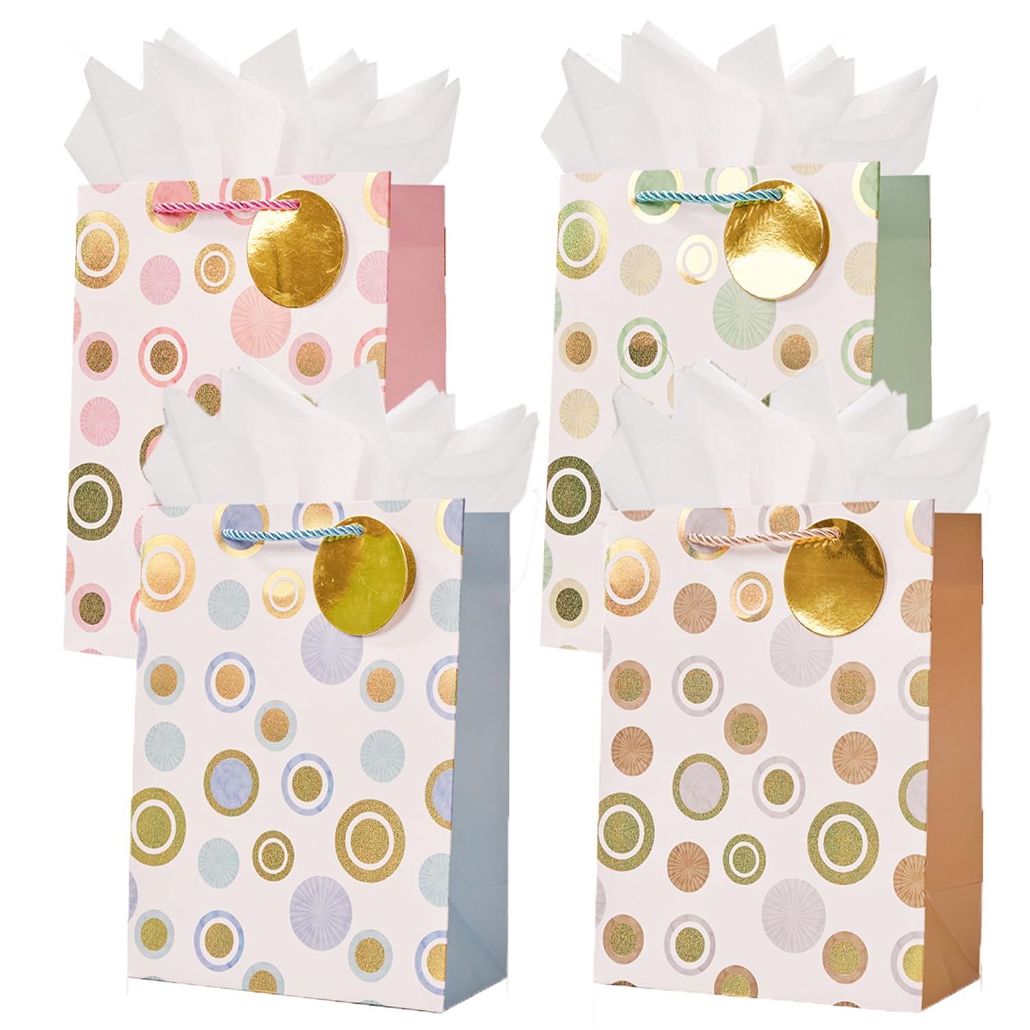 12.6Inch Gift Bags, 4 Pack Large Paper Bag with Tissue Paper for Mother‘s Day Girl Women's Birthday Anniversary Wedding Thanksgiving Christmas... (Dots)