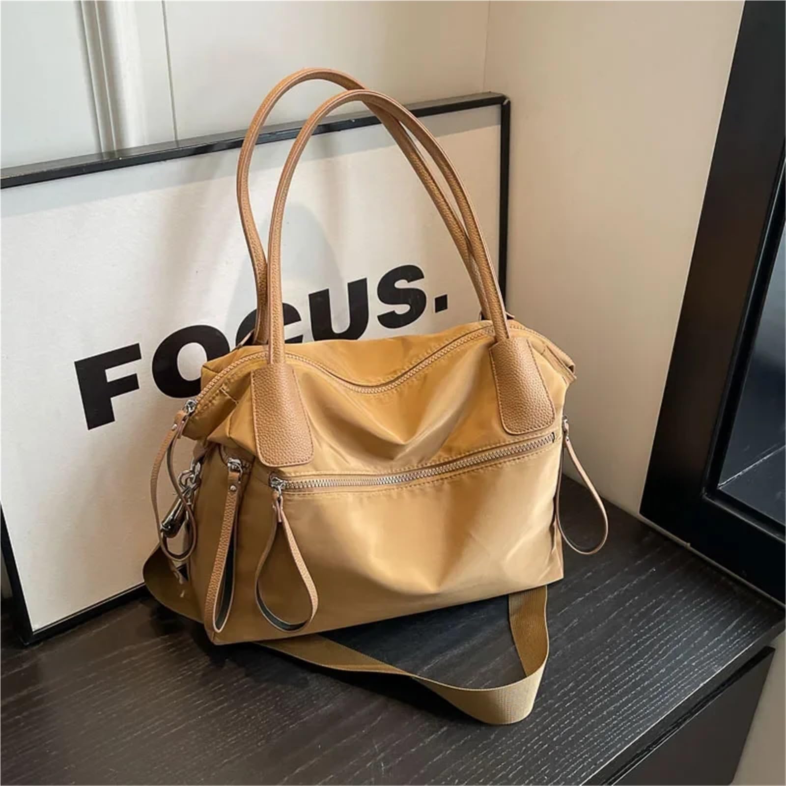 Bolsa De Lona para Mujer Bolso de Lona de Nailon for Mujer, Bolso de Mano Informal de otoño e Invierno, Bandolera de Hombro Grande Bolsas De Tela De Lona Ligera(Coffee)