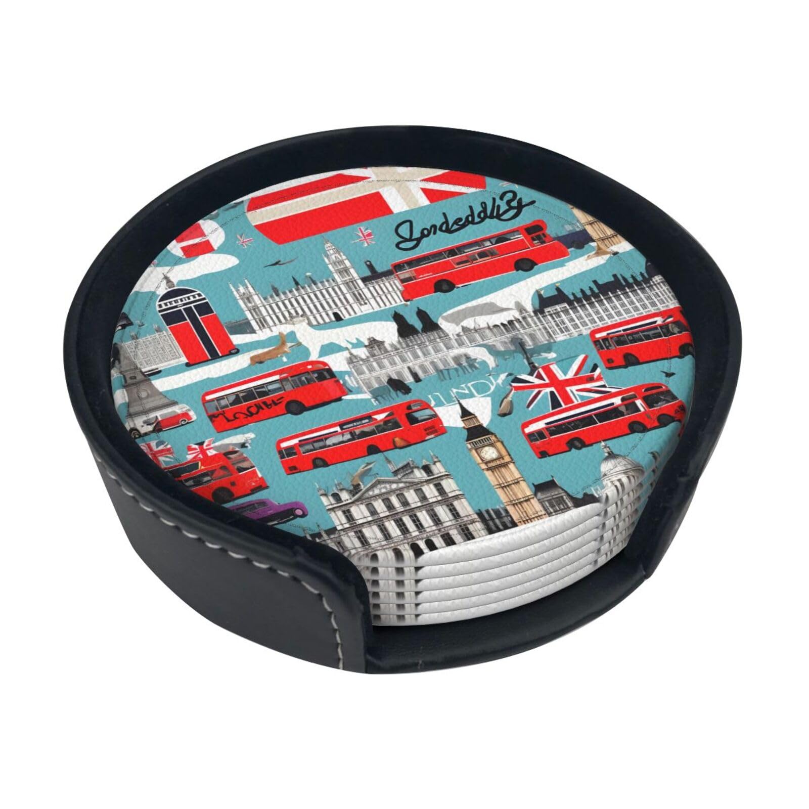 I Like London Print Round Coasters Set Of 6,Coaster For Tabletop Protection Home Bar Decor