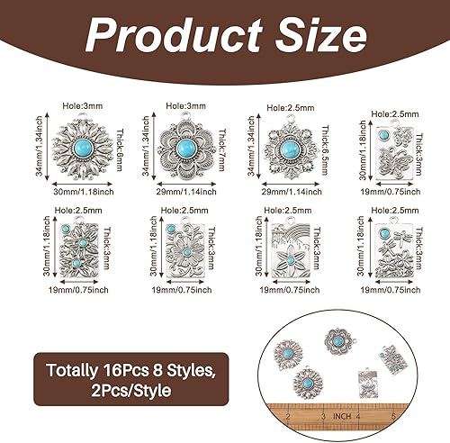 Miniatura 2 de Colgantes de estilo tibetano, dijes de piedra turquesa sintética para collar, pulsera, joyería, fabricación de artesanías, Gema, No es una piedra