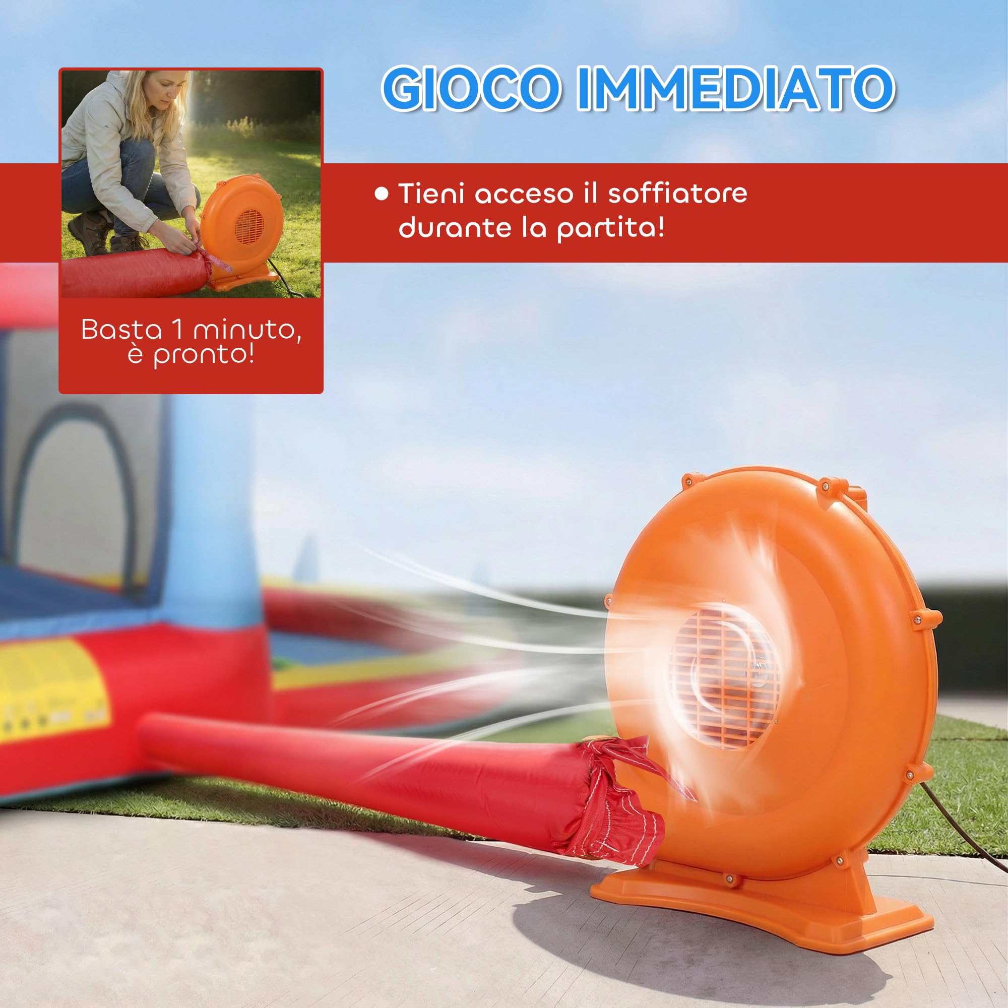 AIYAPLAY Castello Gonfiabile per Bambini 4 in 1, Parco Acquatico con Scivolo, Trampolino, Piscina Palline, Canestro Basket, Soffiatore, Borsa Trasporto, Interni Esterni, 3-8 Anni, 342x255x209 cm
